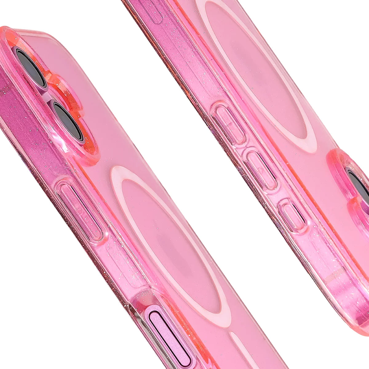 Glitzer Hülle mit Magnetring für iPhone 16, Bizon Case SparklO, Transparent-Rosa mit Glitzer