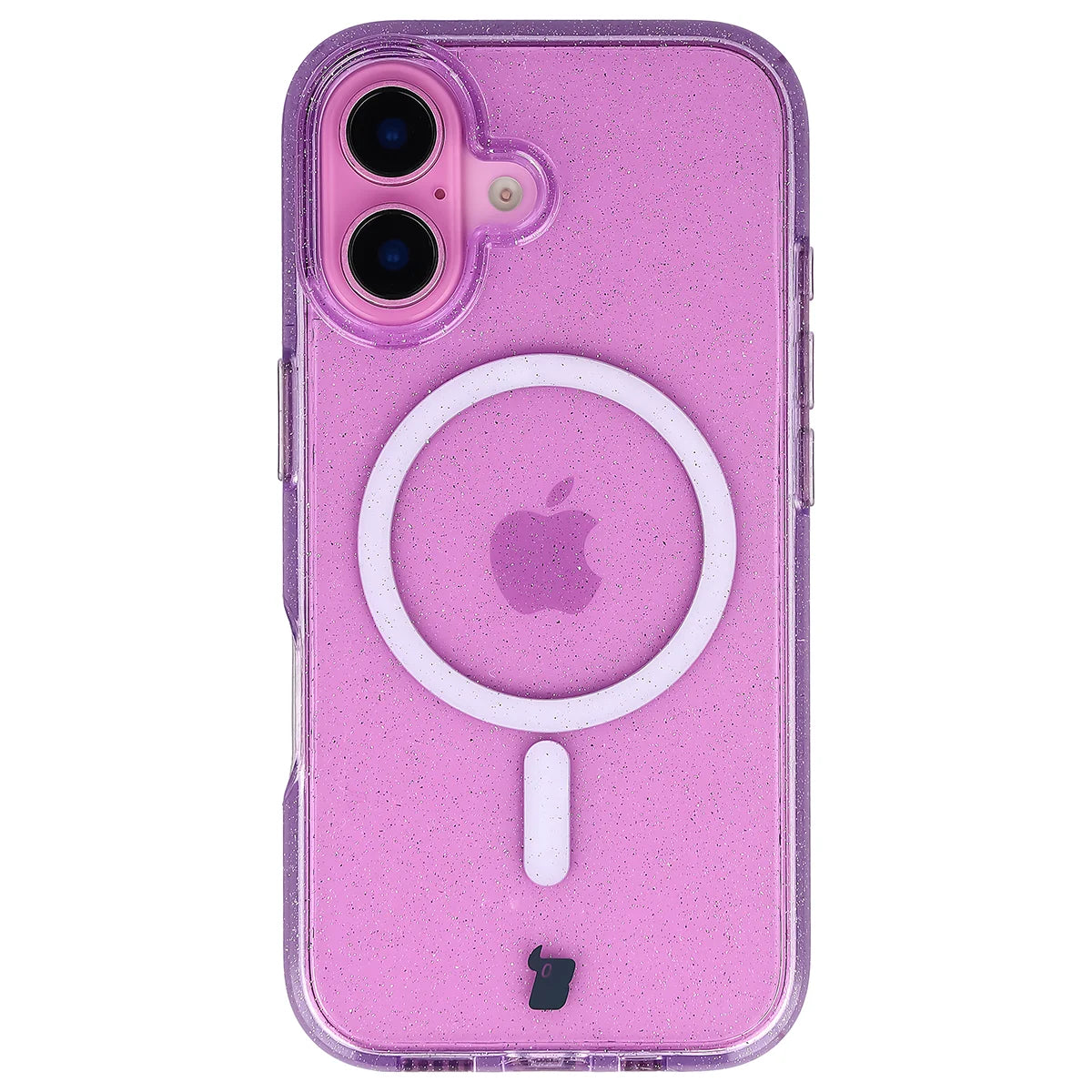 Glitzer Hülle mit Magnetring für iPhone 16, Bizon Case SparklO, Transparent-Violet mit Glitzer