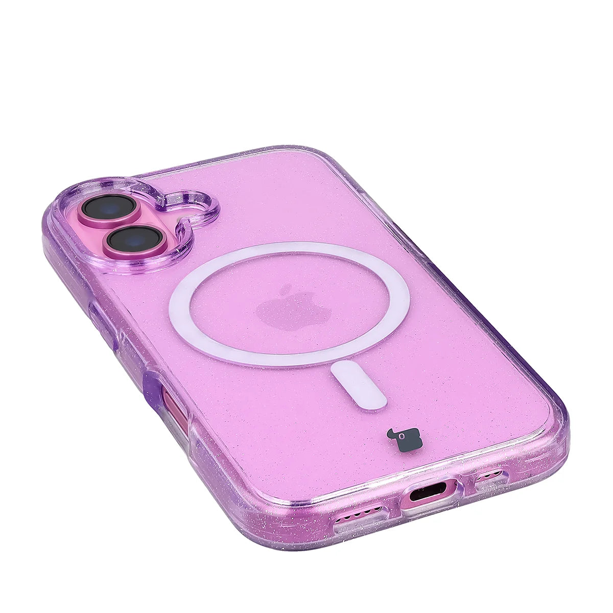 Glitzer Hülle mit Magnetring für iPhone 16, Bizon Case SparklO, Transparent-Violet mit Glitzer