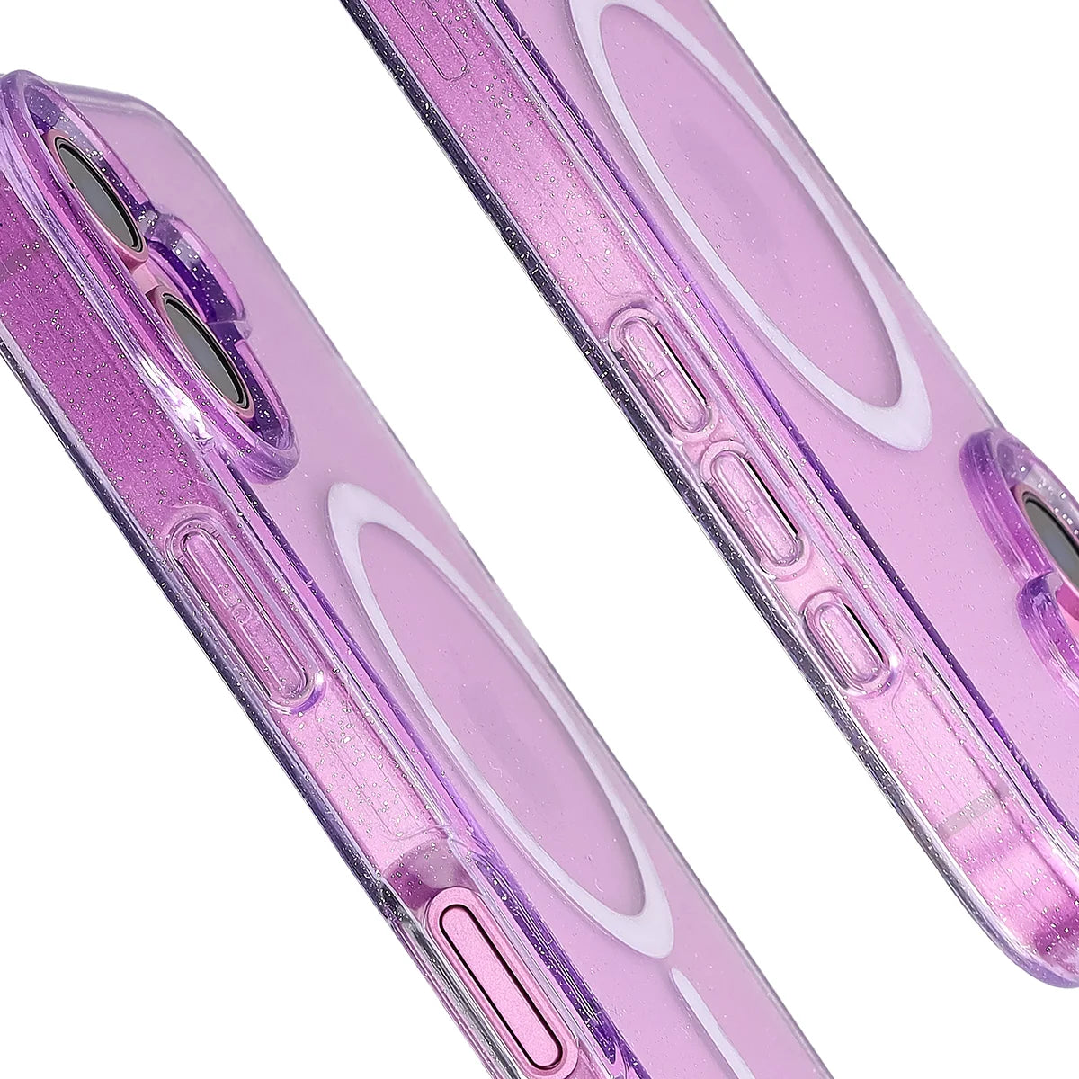 Glitzer Hülle mit Magnetring für iPhone 16, Bizon Case SparklO, Transparent-Violet mit Glitzer