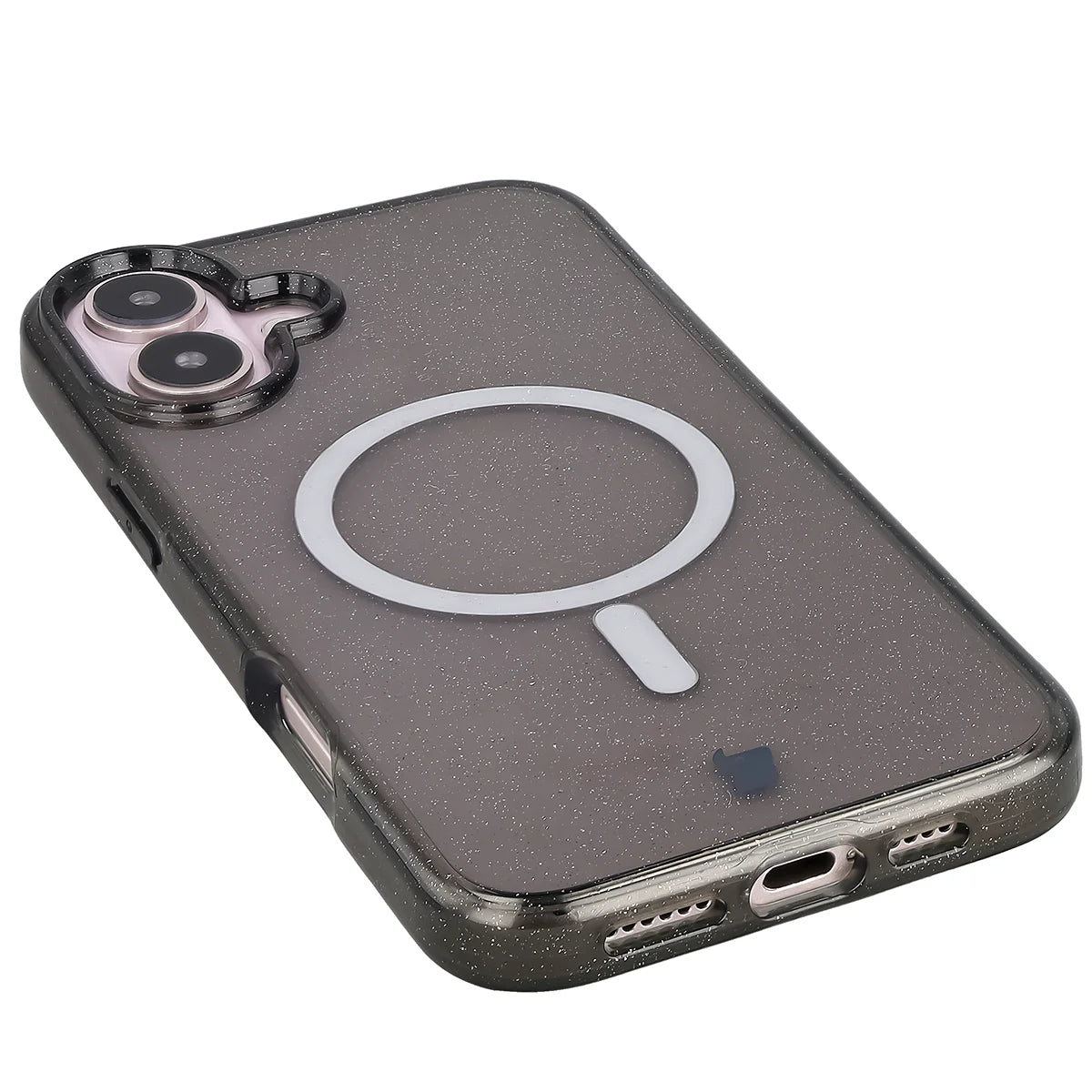 Glitzer Hülle mit Magnetring für iPhone 16 Plus, Bizon Case SparklO, Transparent-Schwarz mit Glitzer