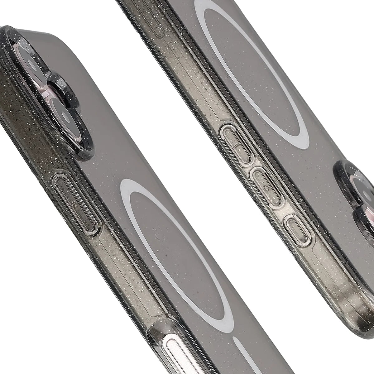 Glitzer Hülle mit Magnetring für iPhone 16 Plus, Bizon Case SparklO, Transparent-Schwarz mit Glitzer