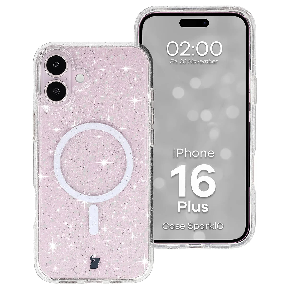 Glitzer Hülle mit Magnetring für iPhone 16 Plus, Bizon Case SparklO, Transparent mit Glitzer