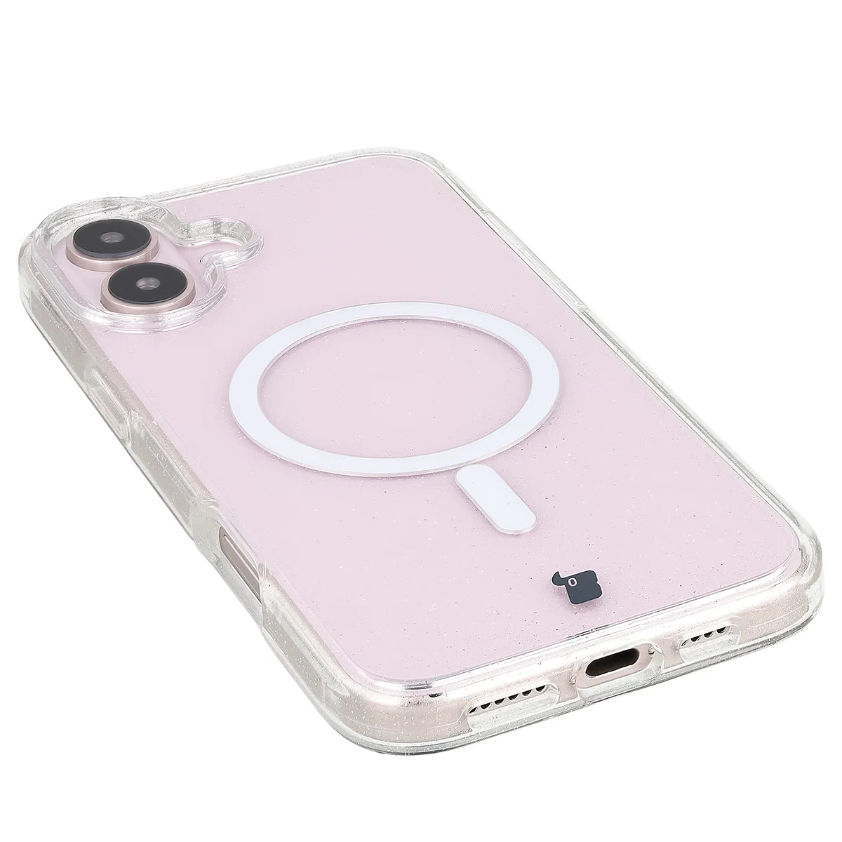 Glitzer Hülle mit Magnetring für iPhone 16 Plus, Bizon Case SparklO, Transparent mit Glitzer