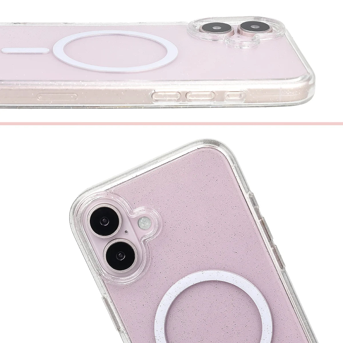 Glitzer Hülle mit Magnetring für iPhone 16 Plus, Bizon Case SparklO, Transparent mit Glitzer