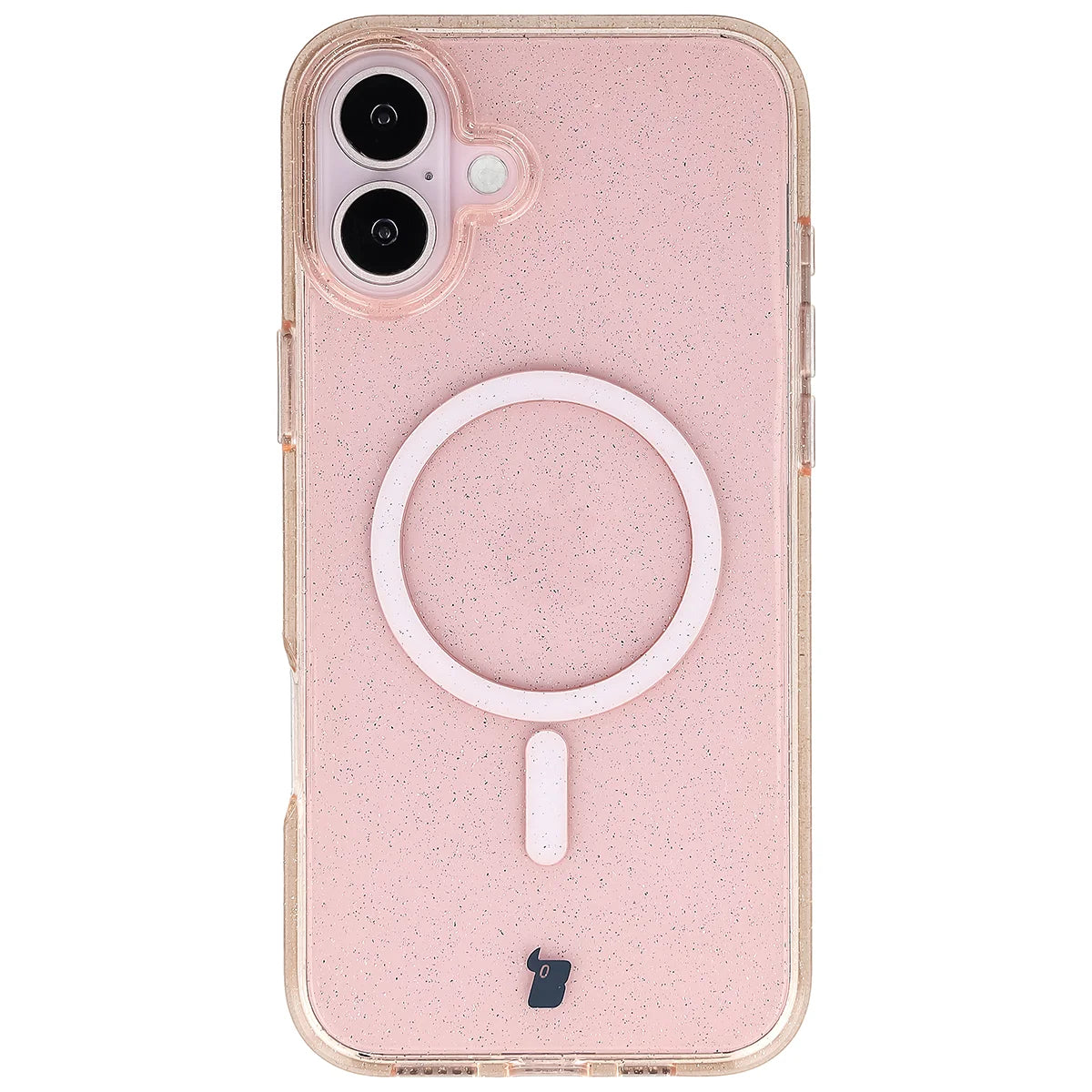 Glitzer Hülle mit Magnetring für iPhone 16 Plus, Bizon Case SparklO, Transparent-Hellorange mit Glitzer