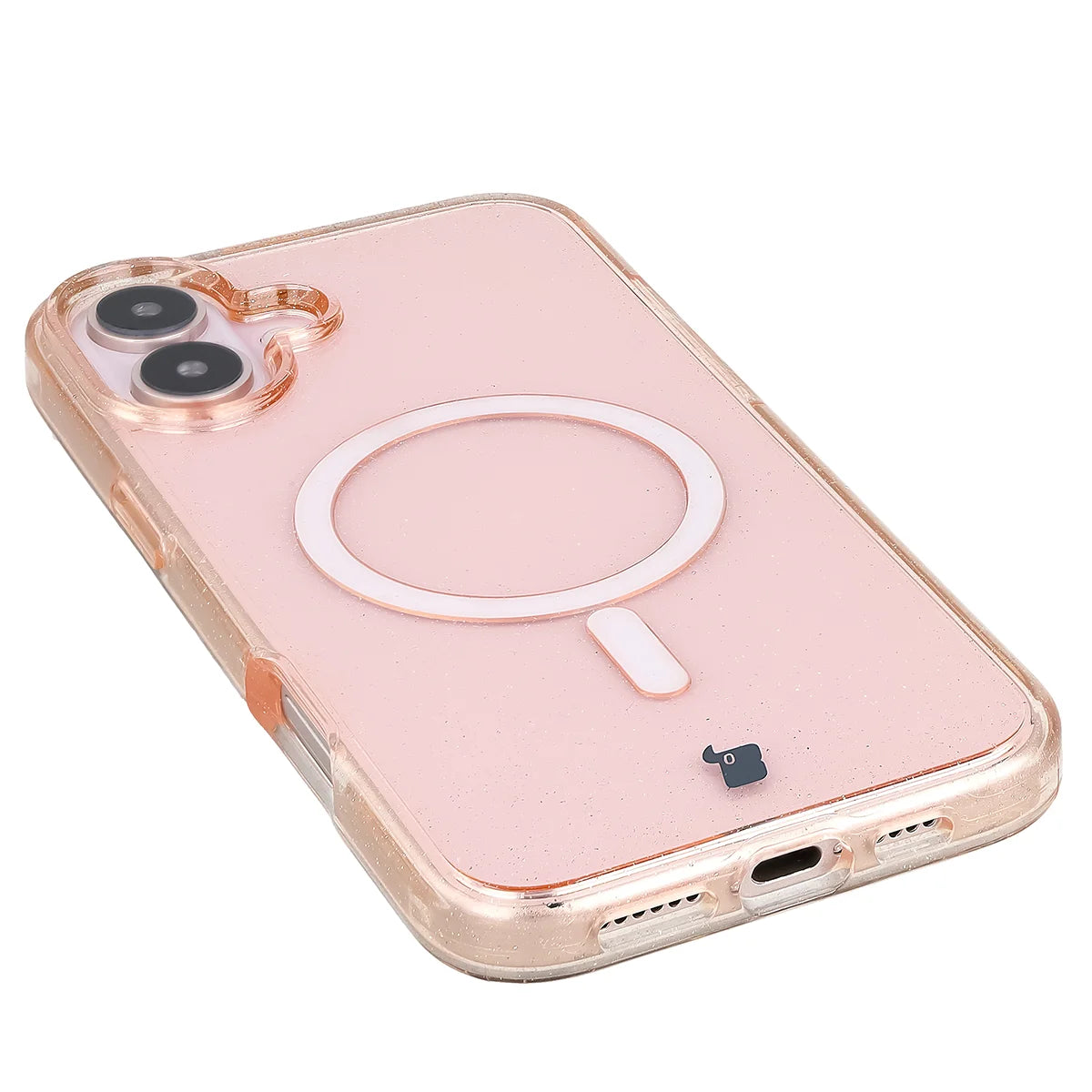 Glitzer Hülle mit Magnetring für iPhone 16 Plus, Bizon Case SparklO, Transparent-Hellorange mit Glitzer