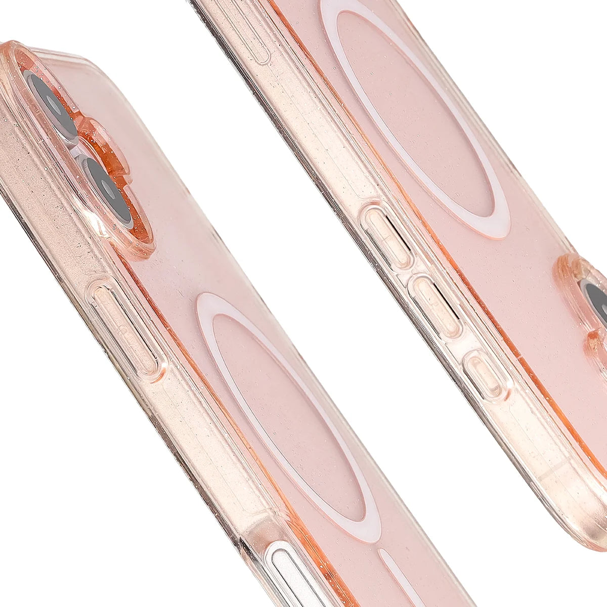 Glitzer Hülle mit Magnetring für iPhone 16 Plus, Bizon Case SparklO, Transparent-Hellorange mit Glitzer