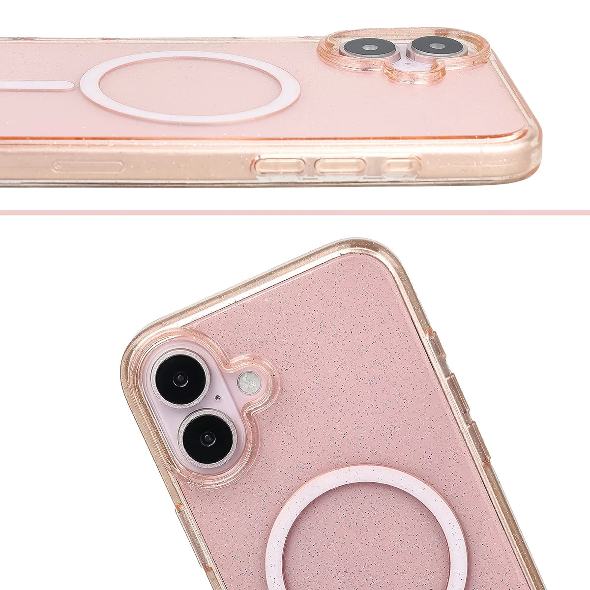 Glitzer Hülle mit Magnetring für iPhone 16 Plus, Bizon Case SparklO, Transparent-Hellorange mit Glitzer
