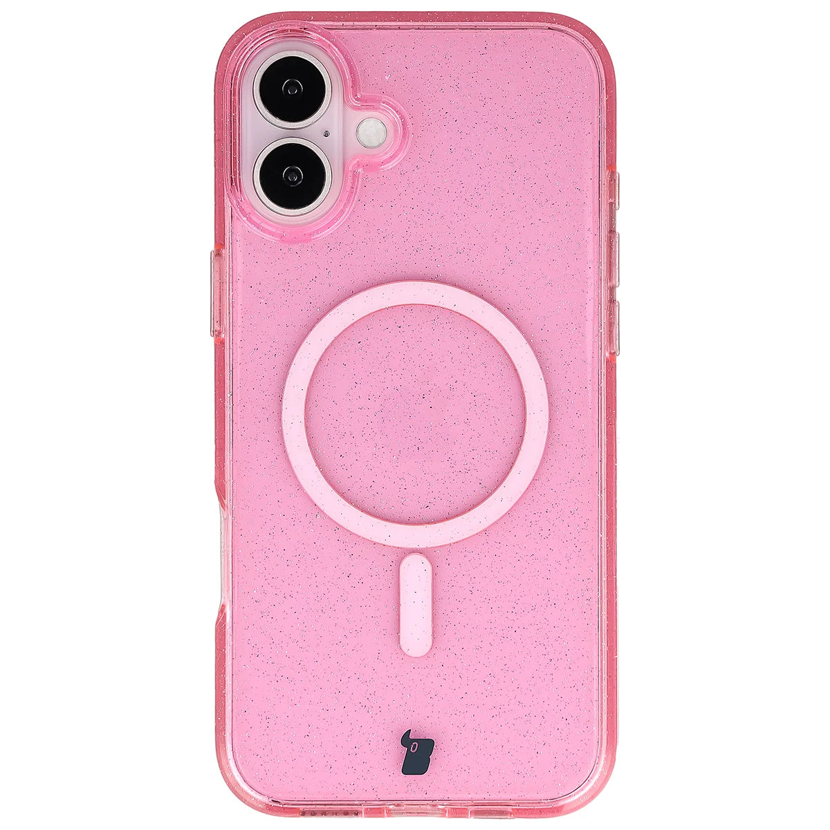 Glitzer Hülle mit Magnetring für iPhone 16 Plus, Bizon Case SparklO, Transparent-Rosa mit Glitzer