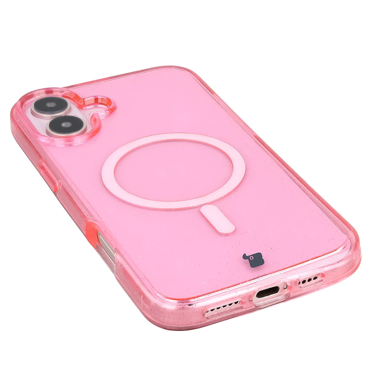 Glitzer Hülle mit Magnetring für iPhone 16 Plus, Bizon Case SparklO, Transparent-Rosa mit Glitzer