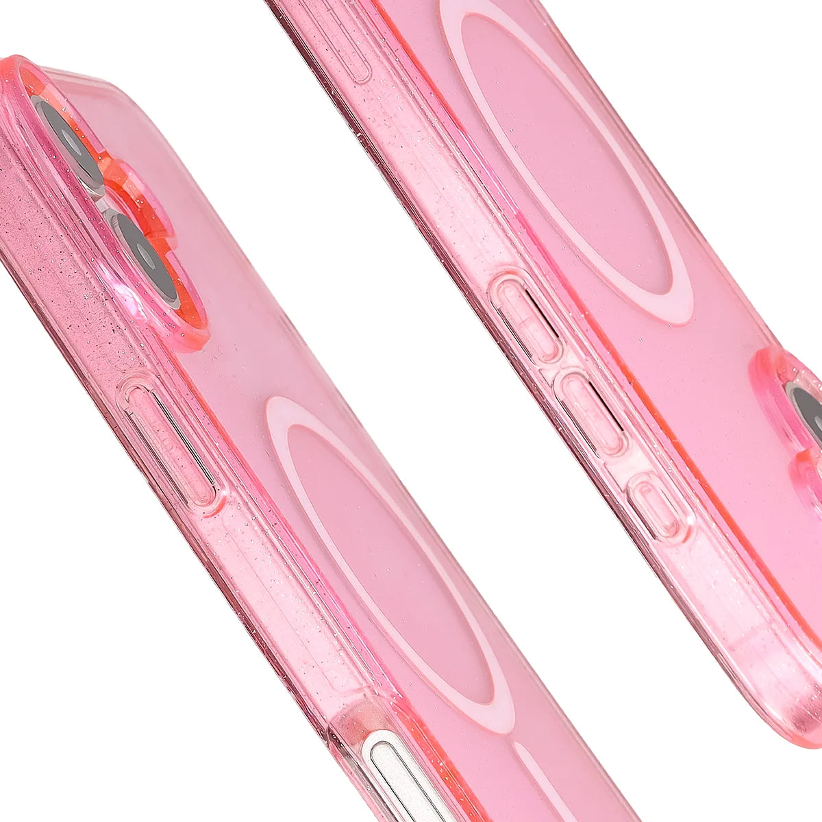 Glitzer Hülle mit Magnetring für iPhone 16 Plus, Bizon Case SparklO, Transparent-Rosa mit Glitzer