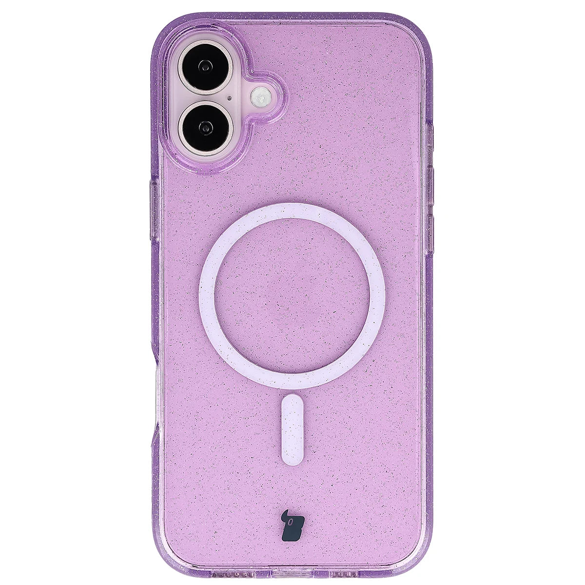 Glitzer Hülle mit Magnetring für iPhone 16 Plus, Bizon Case SparklO, Transparent-Violet mit Glitzer