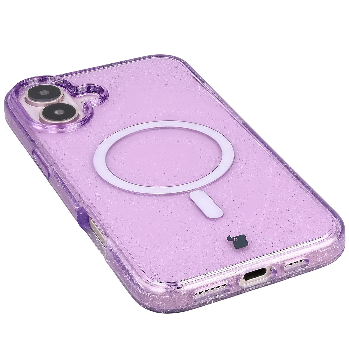 Glitzer Hülle mit Magnetring für iPhone 16 Plus, Bizon Case SparklO, Transparent-Violet mit Glitzer