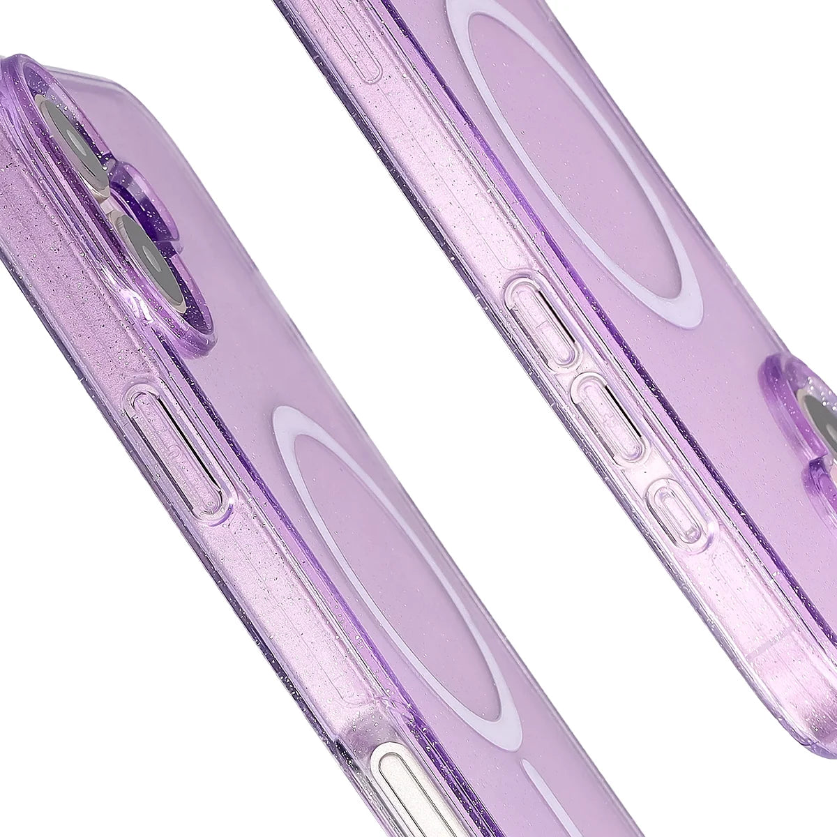 Glitzer Hülle mit Magnetring für iPhone 16 Plus, Bizon Case SparklO, Transparent-Violet mit Glitzer