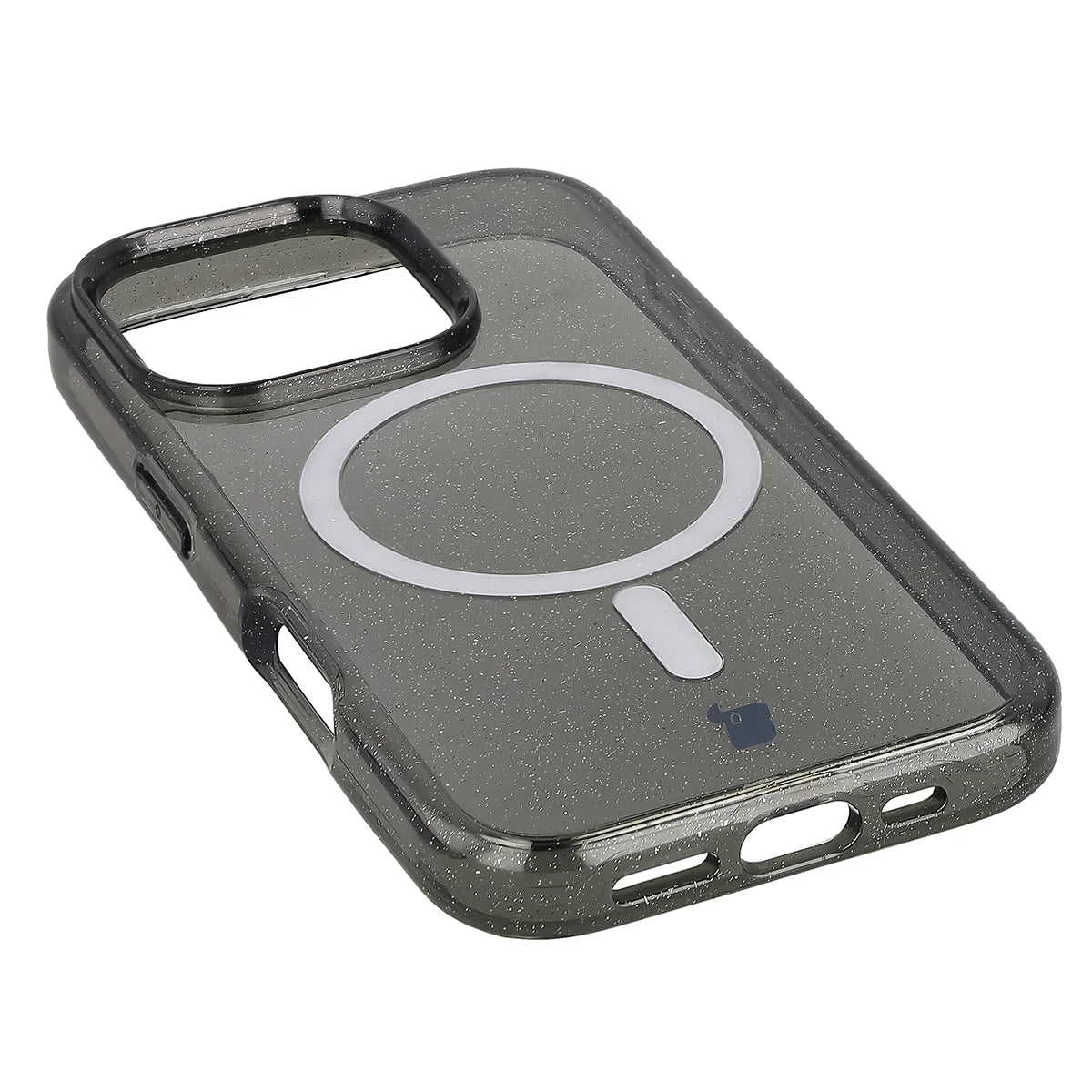 Glitzer Hülle mit Magnetring für iPhone 16 Pro, Bizon Case SparklO, Transparent-Schwarz mit Glitzer