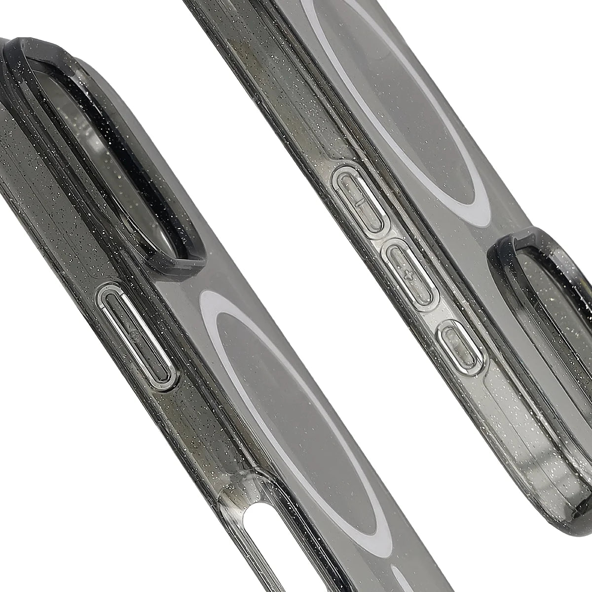 Glitzer Hülle mit Magnetring für iPhone 16 Pro, Bizon Case SparklO, Transparent-Schwarz mit Glitzer