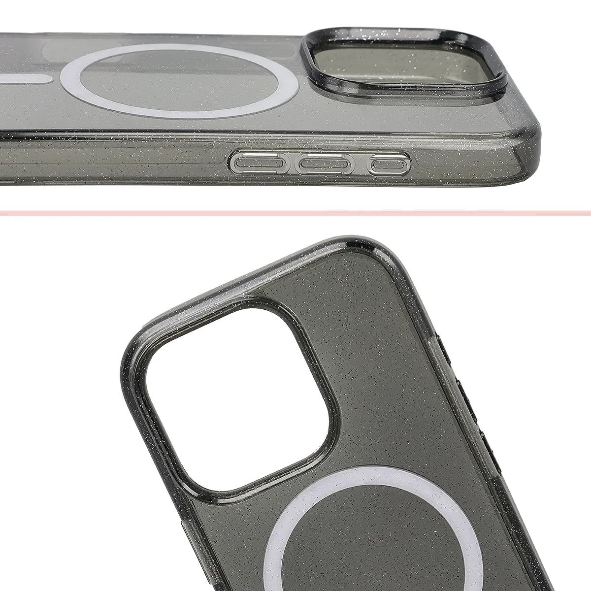Glitzer Hülle mit Magnetring für iPhone 16 Pro, Bizon Case SparklO, Transparent-Schwarz mit Glitzer