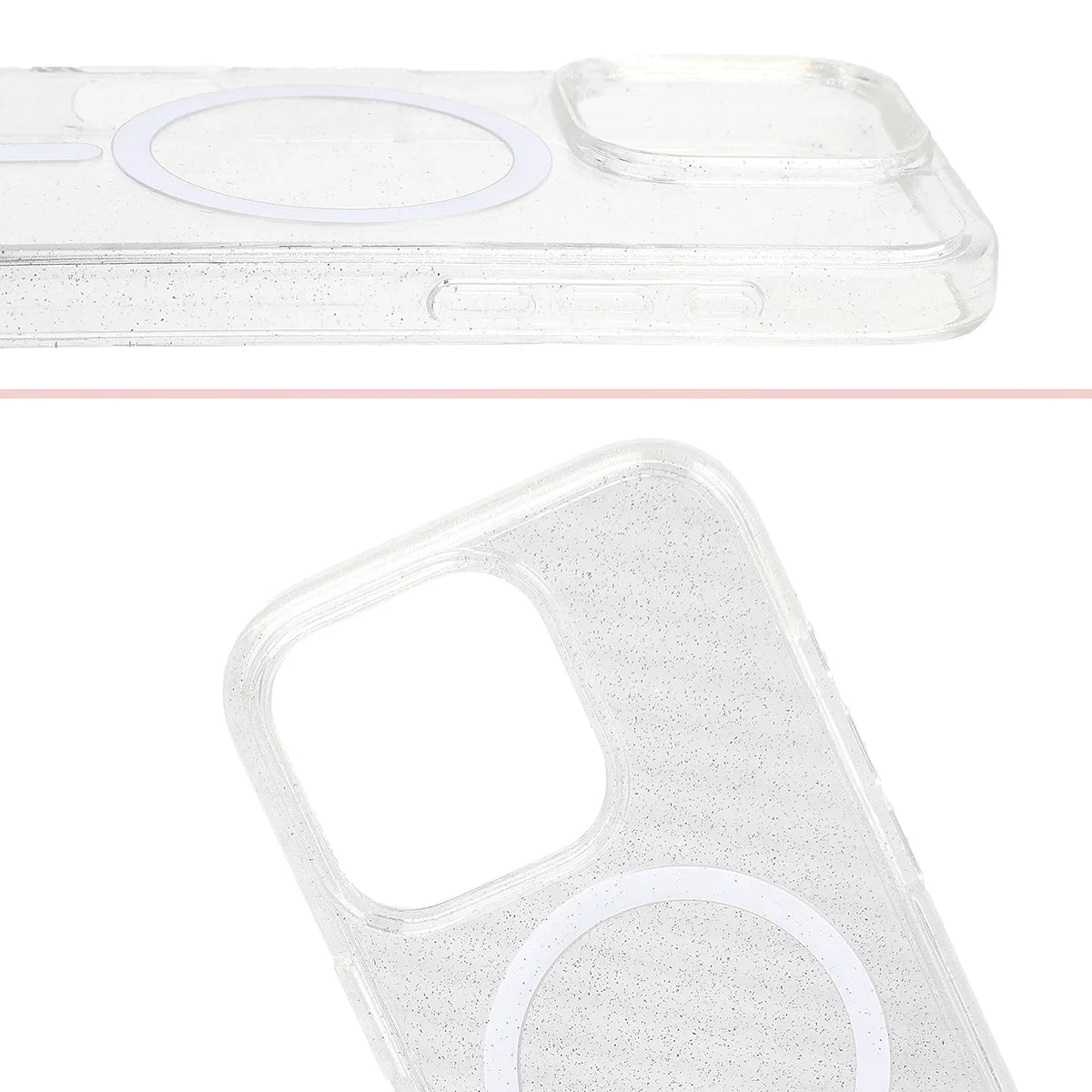 Glitzer Hülle mit Magnetring für iPhone 16 Pro, Bizon Case SparklO, Transparent mit Glitzer