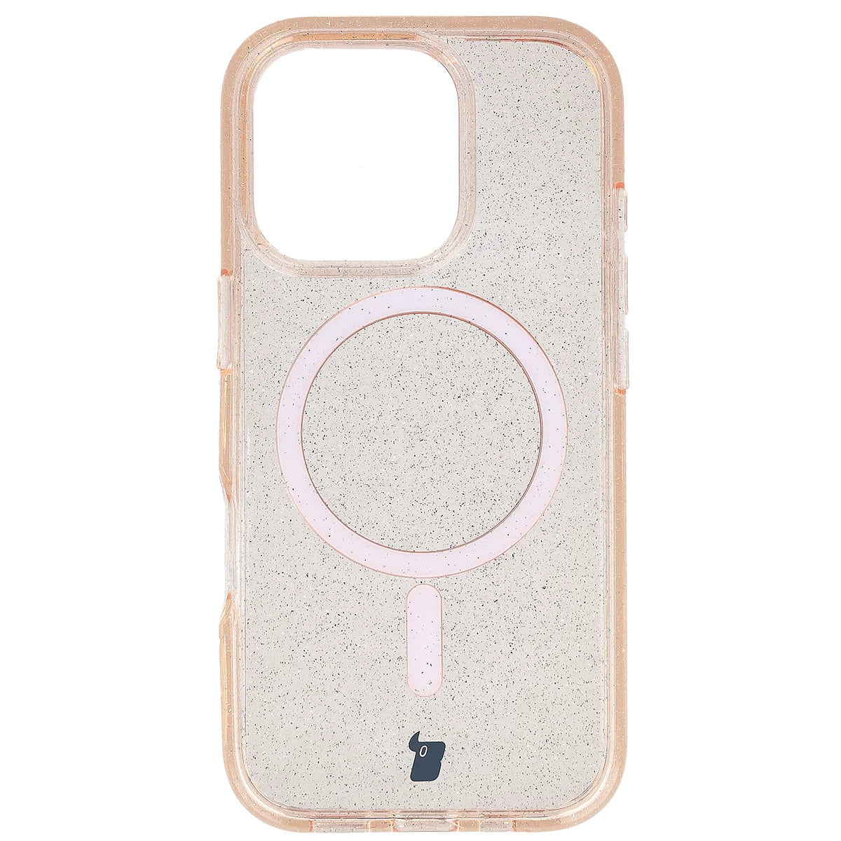 Glitzer Hülle mit Magnetring für iPhone 16 Pro, Bizon Case SparklO, Transparent-Hellorange mit Glitzer