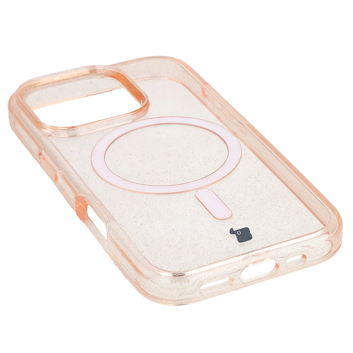Glitzer Hülle mit Magnetring für iPhone 16 Pro, Bizon Case SparklO, Transparent-Hellorange mit Glitzer