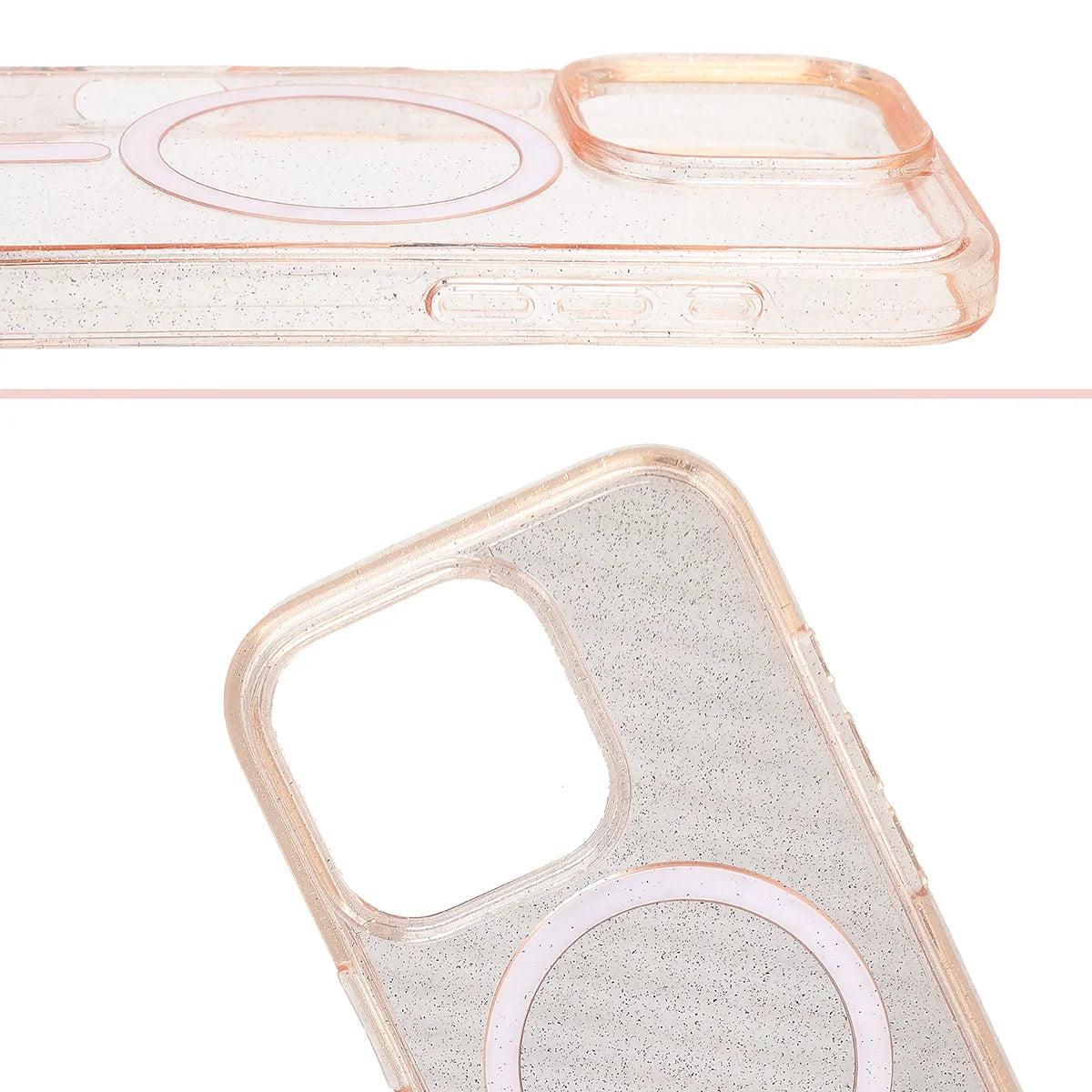 Glitzer Hülle mit Magnetring für iPhone 16 Pro, Bizon Case SparklO, Transparent-Hellorange mit Glitzer