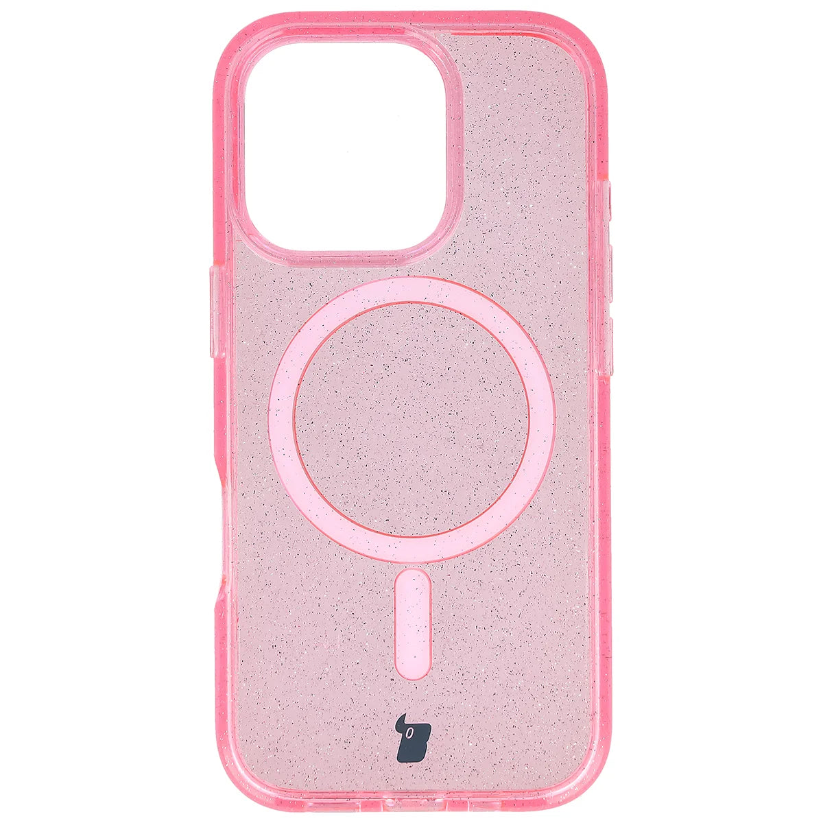 Glitzer Hülle mit Magnetring für iPhone 16 Pro, Bizon Case SparklO, Transparent-Rosa mit Glitzer