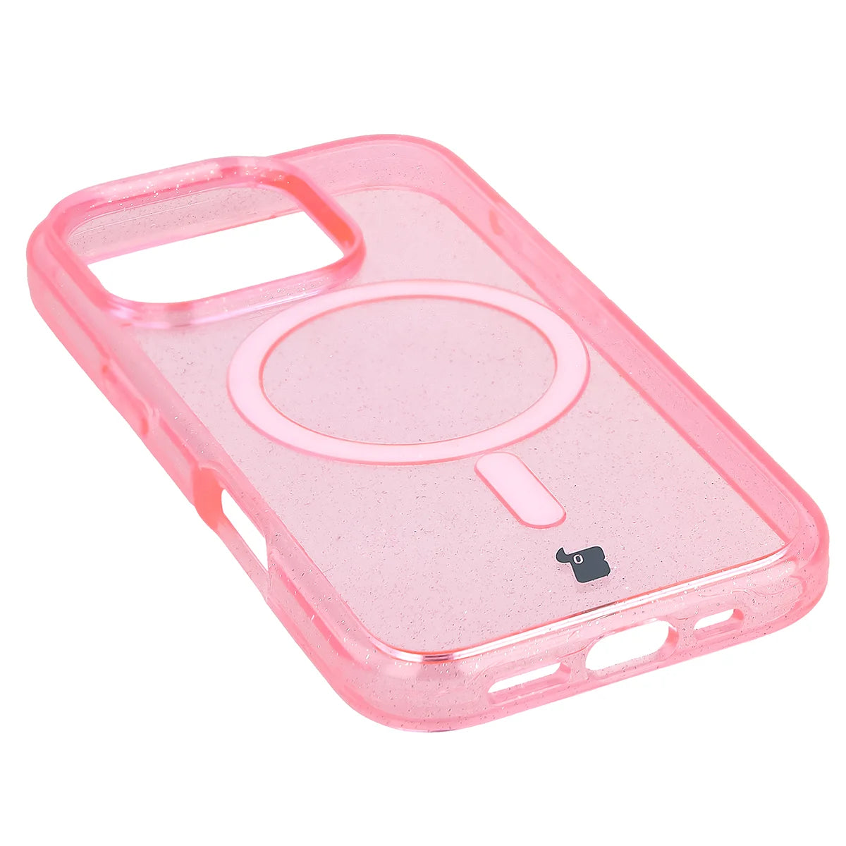 Glitzer Hülle mit Magnetring für iPhone 16 Pro, Bizon Case SparklO, Transparent-Rosa mit Glitzer