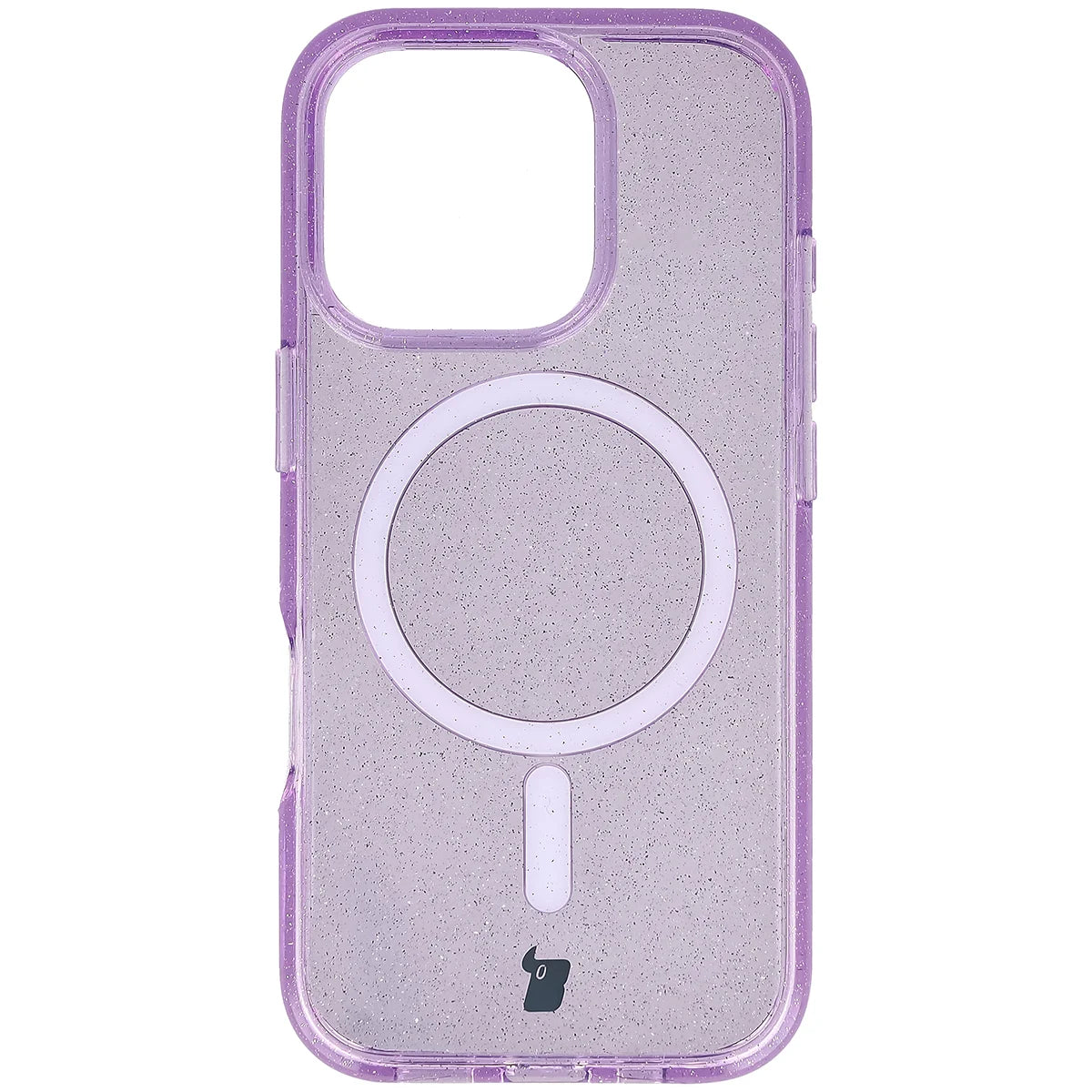 Glitzer Hülle mit Magnetring für iPhone 16 Pro, Bizon Case SparklO, Transparent-Violet mit Glitzer