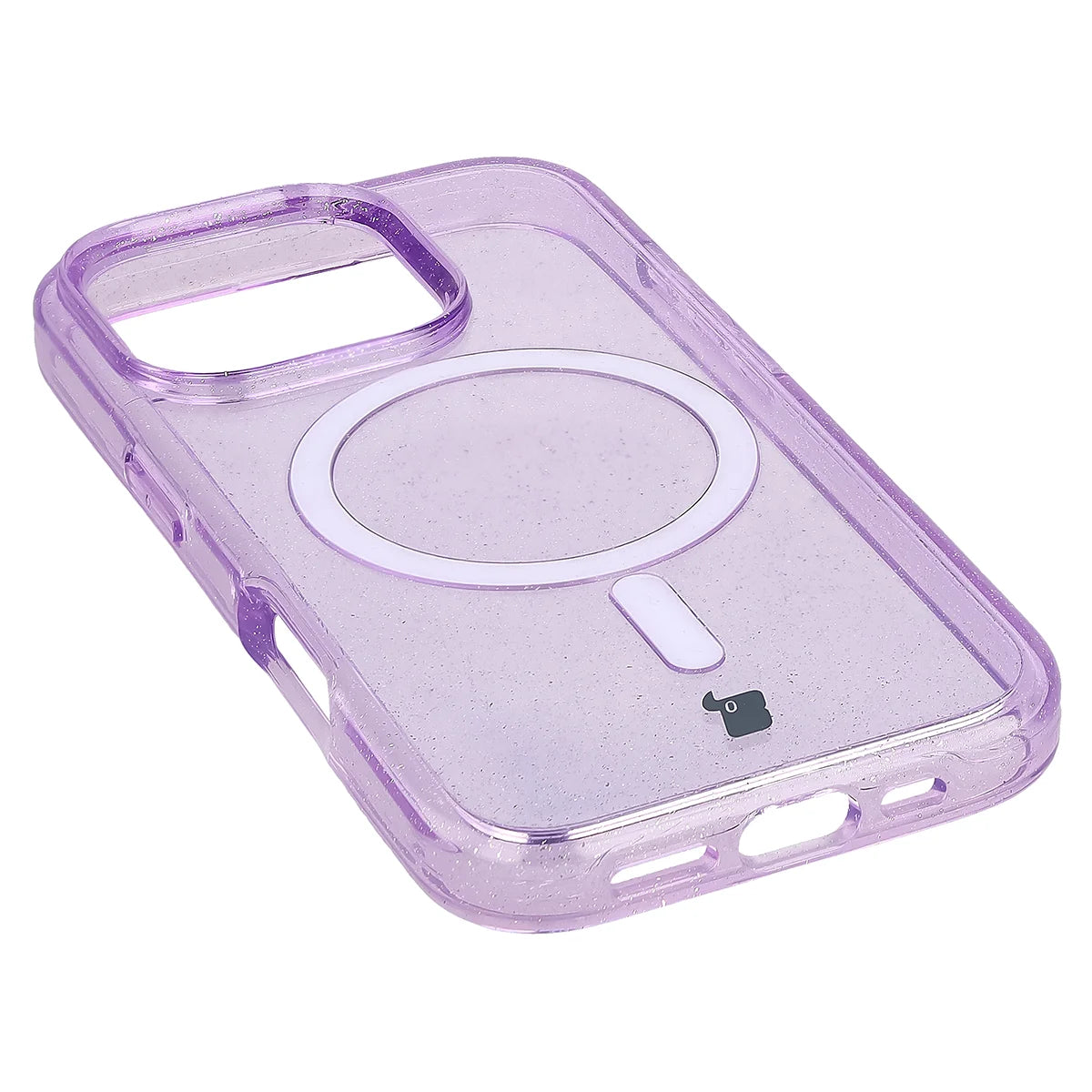 Glitzer Hülle mit Magnetring für iPhone 16 Pro, Bizon Case SparklO, Transparent-Violet mit Glitzer