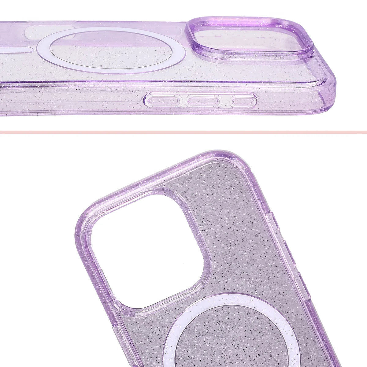 Glitzer Hülle mit Magnetring für iPhone 16 Pro, Bizon Case SparklO, Transparent-Violet mit Glitzer