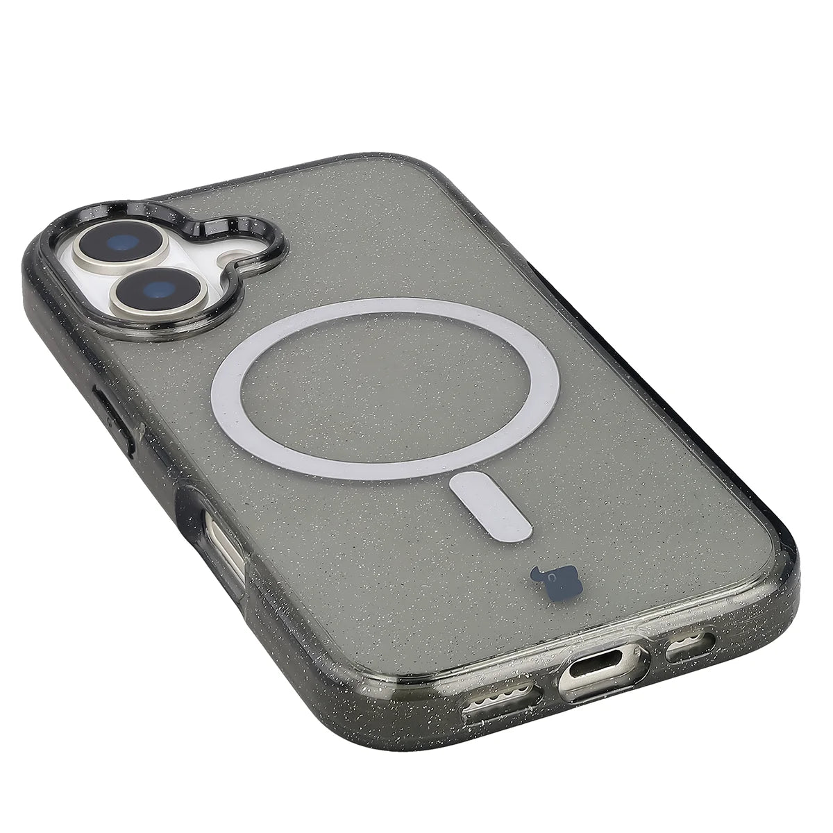 Glitzer Hülle mit Magnetring für iPhone 17, Bizon Case SparklO, Transparent-Schwarz mit Glitzer