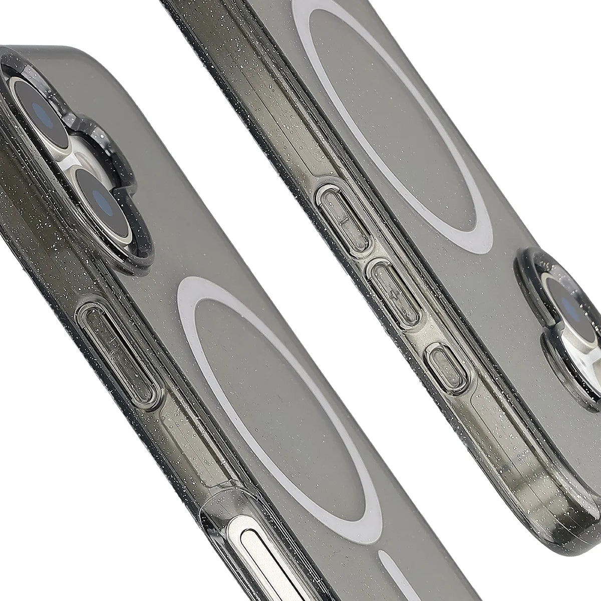 Glitzer Hülle mit Magnetring für iPhone 17, Bizon Case SparklO, Transparent-Schwarz mit Glitzer