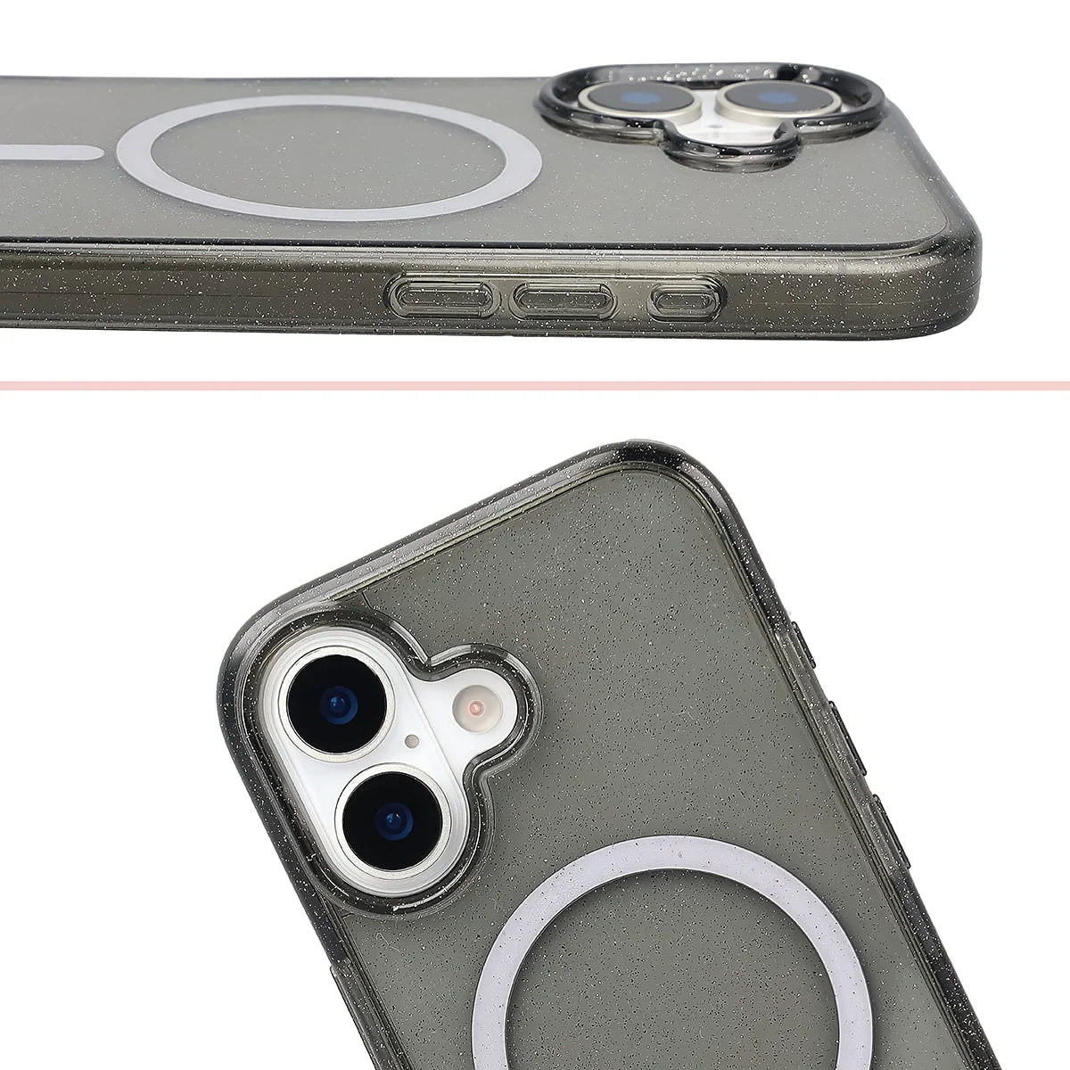 Glitzer Hülle mit Magnetring für iPhone 17, Bizon Case SparklO, Transparent-Schwarz mit Glitzer