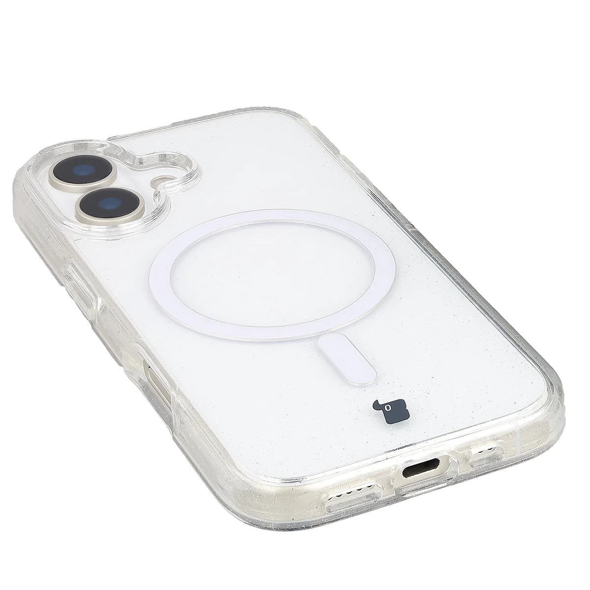 Glitzer Hülle mit Magnetring für iPhone 17, Bizon Case SparklO, Transparent mit Glitzer