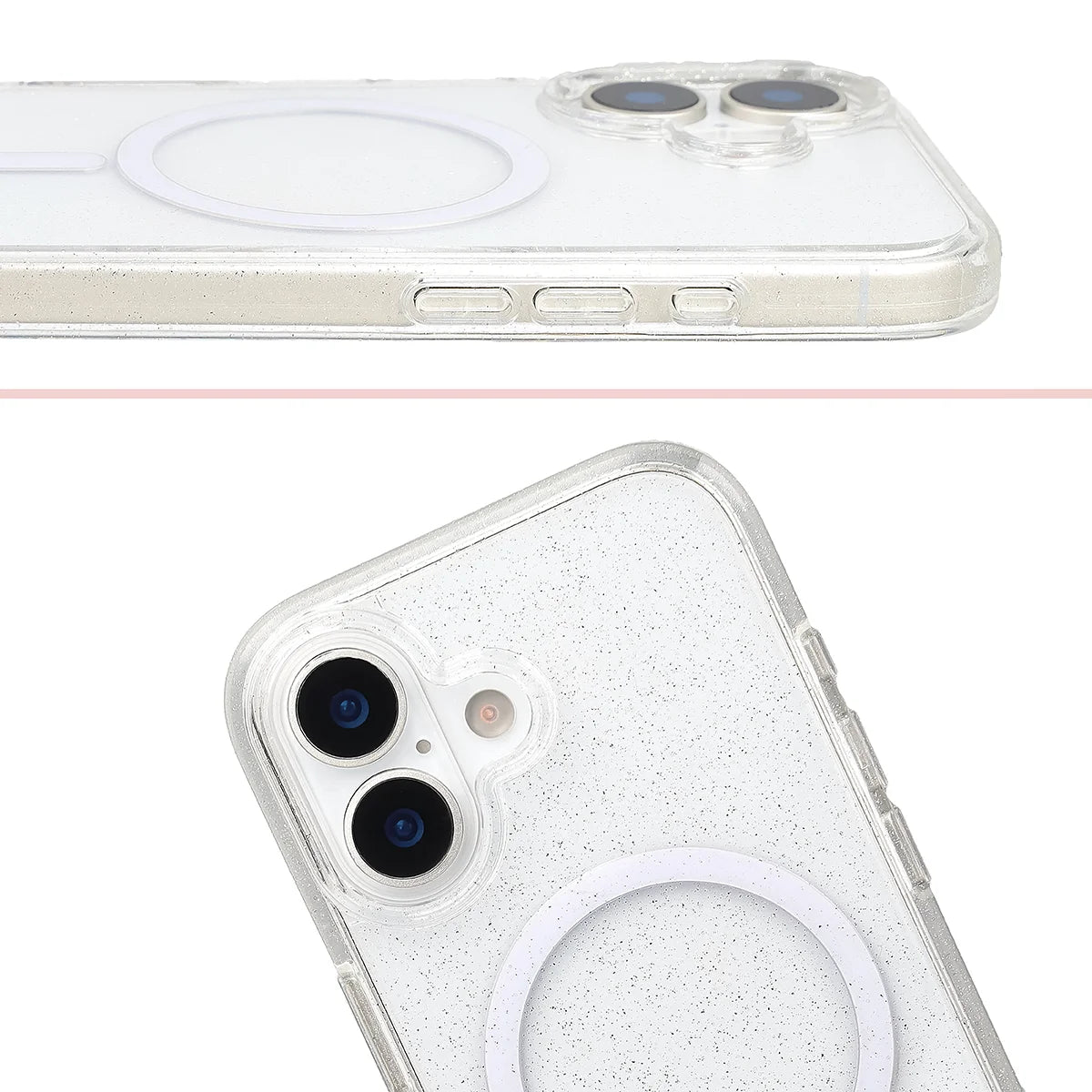 Glitzer Hülle mit Magnetring für iPhone 17, Bizon Case SparklO, Transparent mit Glitzer