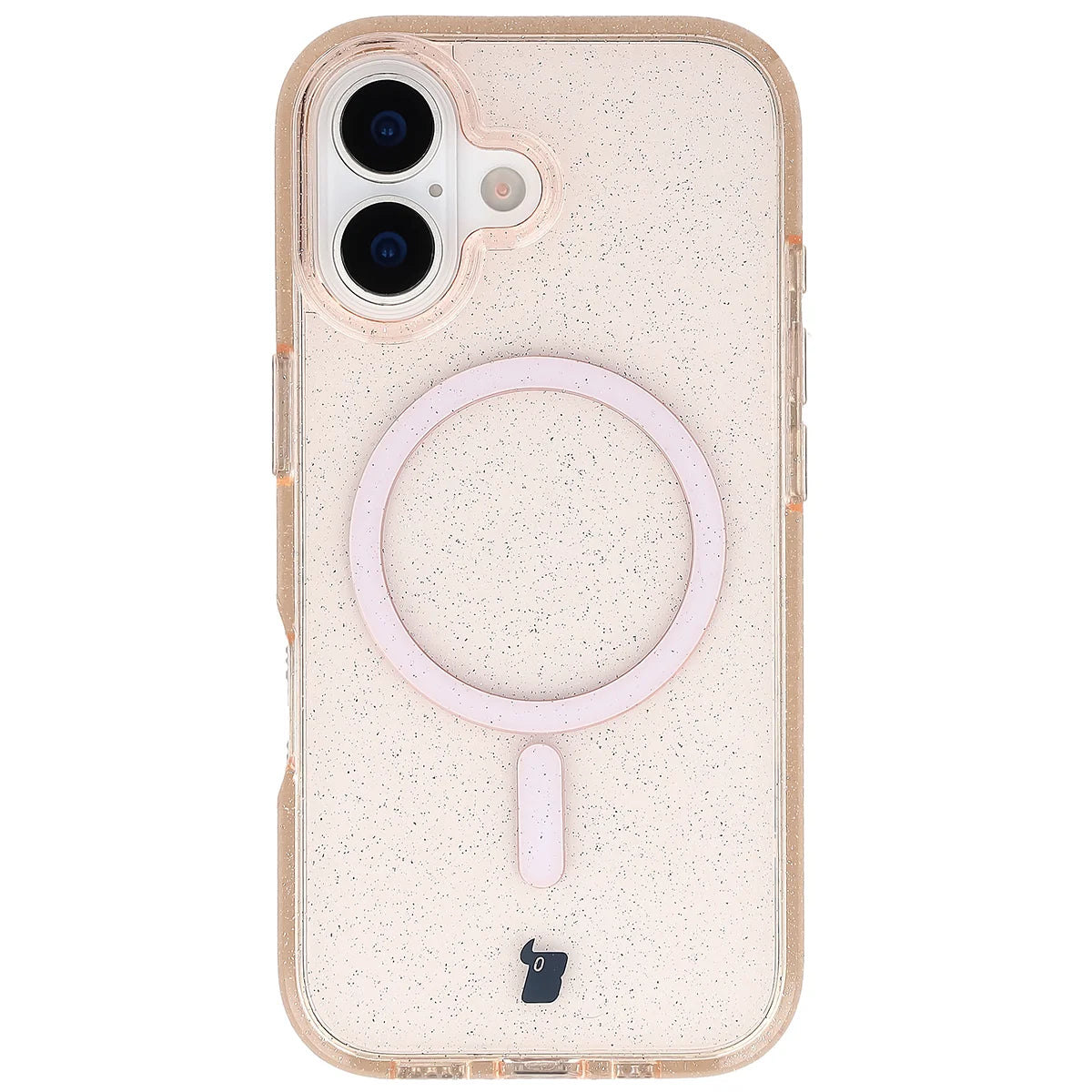 Glitzer Hülle mit Magnetring für iPhone 17, Bizon Case SparklO, Transparent-Hellorange mit Glitzer