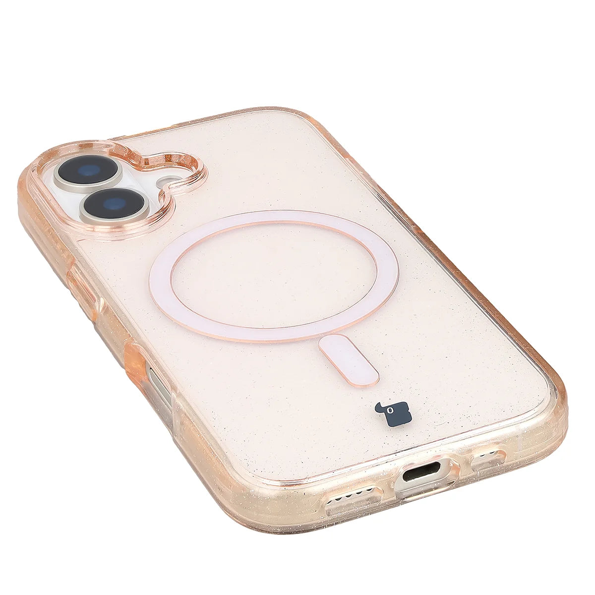 Glitzer Hülle mit Magnetring für iPhone 17, Bizon Case SparklO, Transparent-Hellorange mit Glitzer