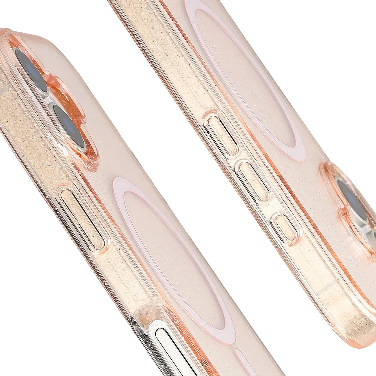 Glitzer Hülle mit Magnetring für iPhone 17, Bizon Case SparklO, Transparent-Hellorange mit Glitzer
