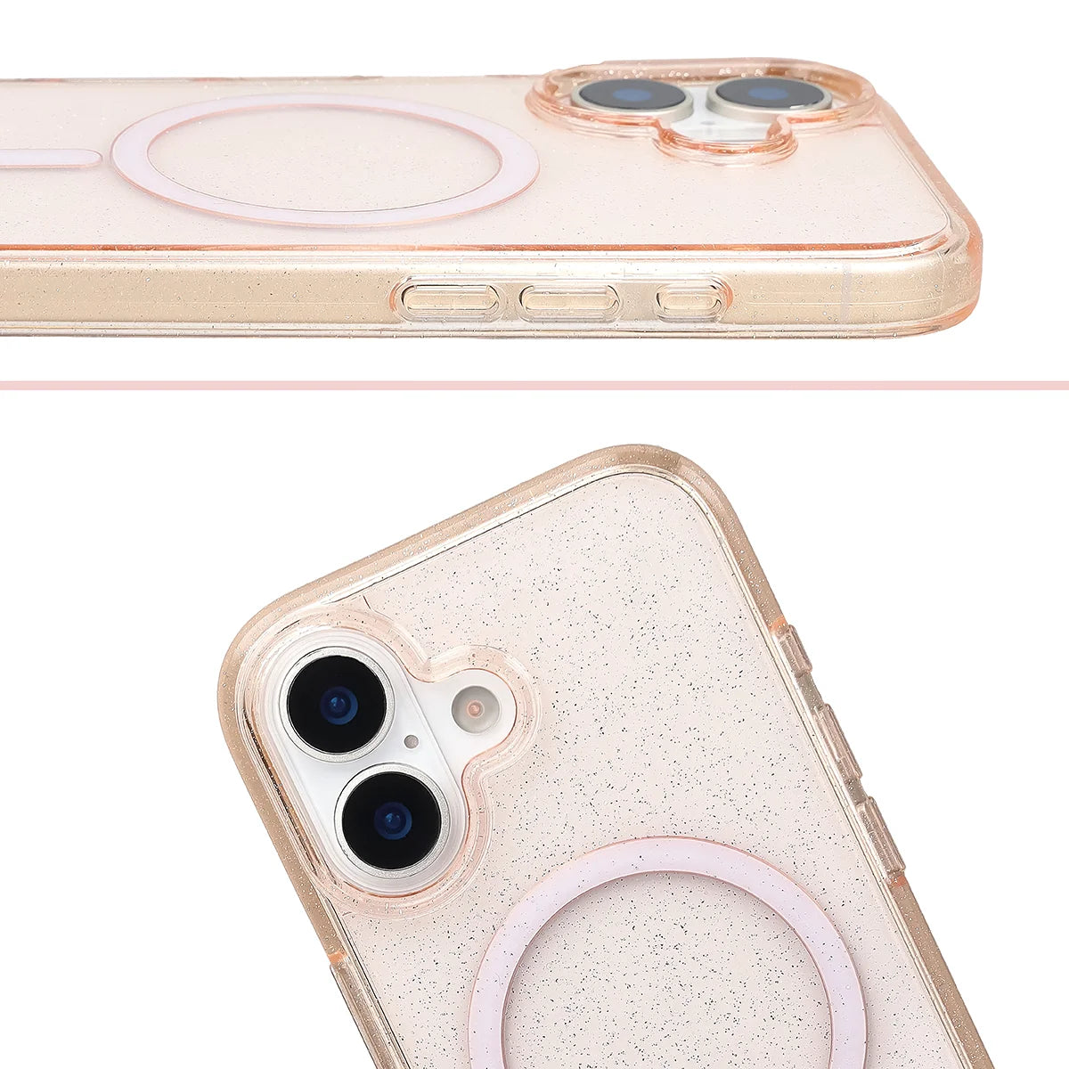 Glitzer Hülle mit Magnetring für iPhone 17, Bizon Case SparklO, Transparent-Hellorange mit Glitzer