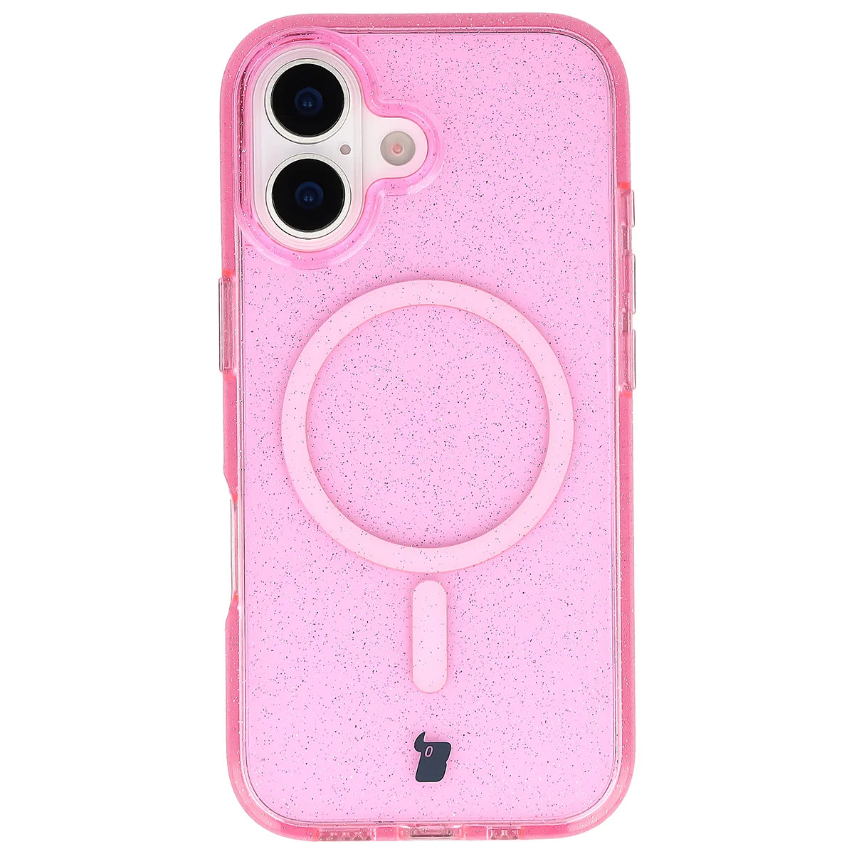 Glitzer Hülle mit Magnetring für iPhone 17, Bizon Case SparklO, Transparent-Rosa mit Glitzer