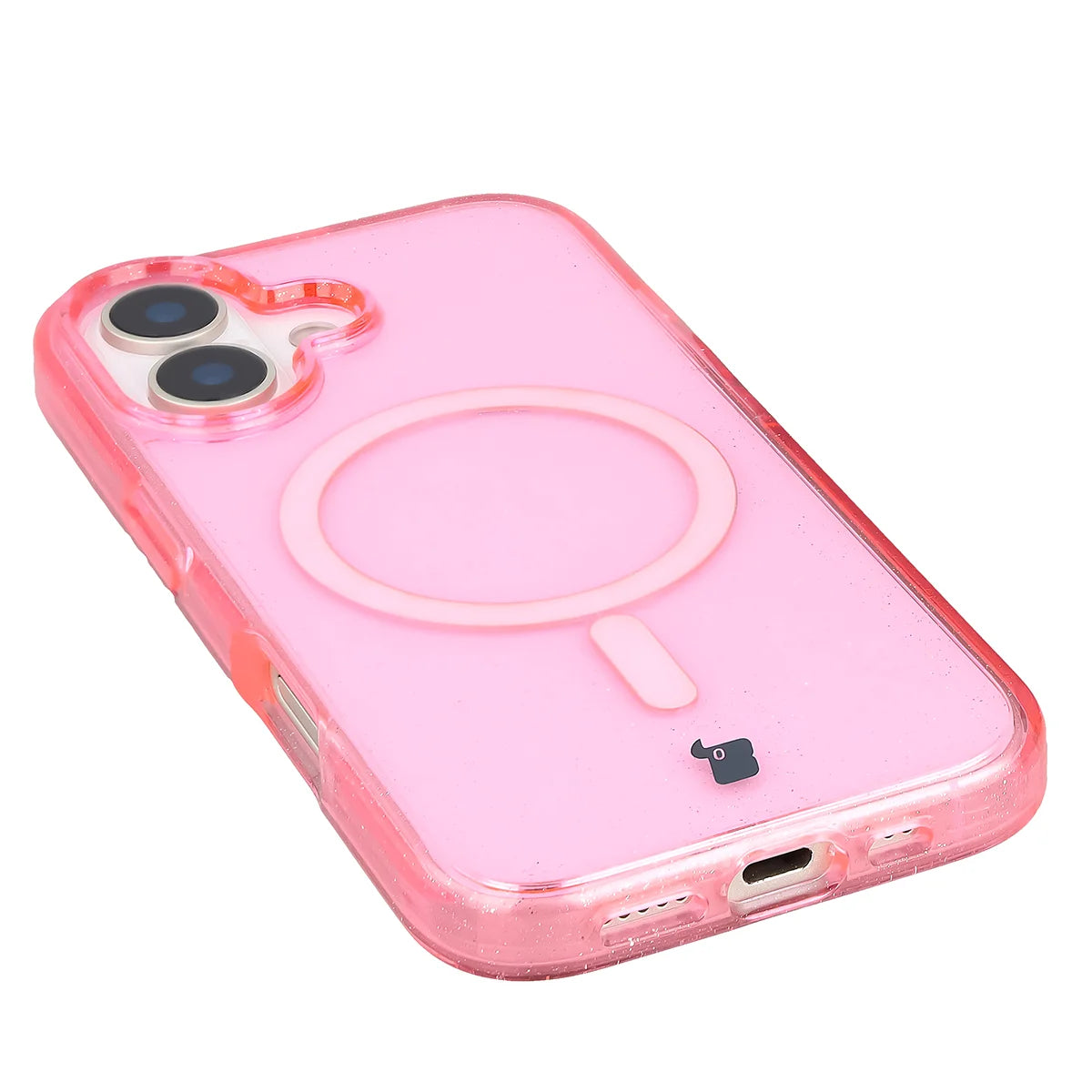Glitzer Hülle mit Magnetring für iPhone 17, Bizon Case SparklO, Transparent-Rosa mit Glitzer