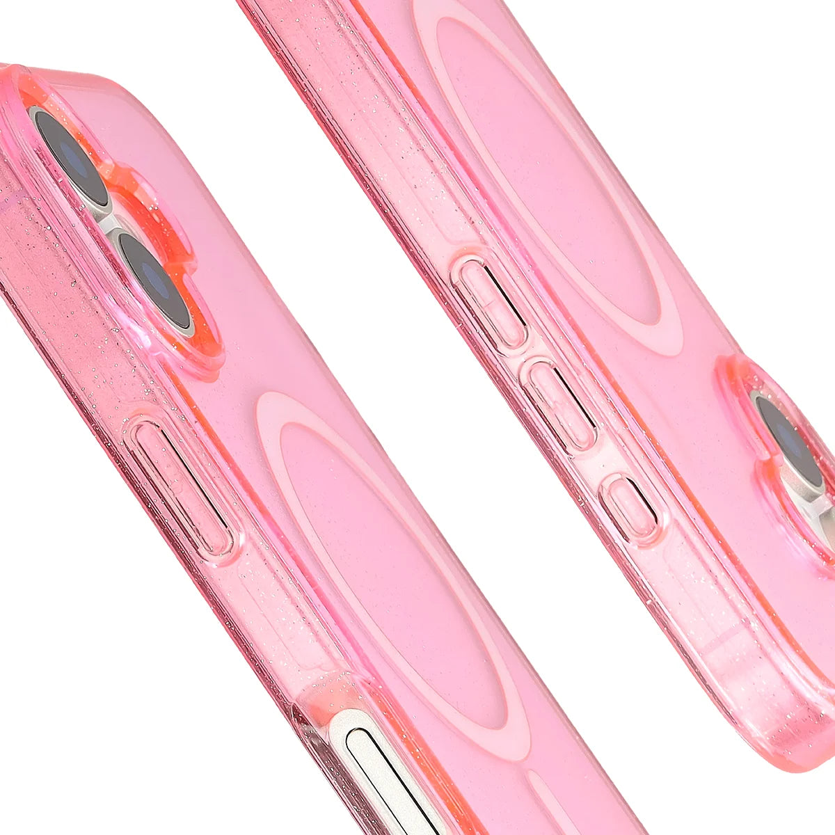 Glitzer Hülle mit Magnetring für iPhone 17, Bizon Case SparklO, Transparent-Rosa mit Glitzer