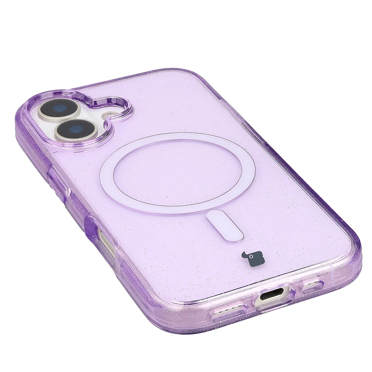 Glitzer Hülle mit Magnetring für iPhone 17, Bizon Case SparklO, Transparent-Violet mit Glitzer