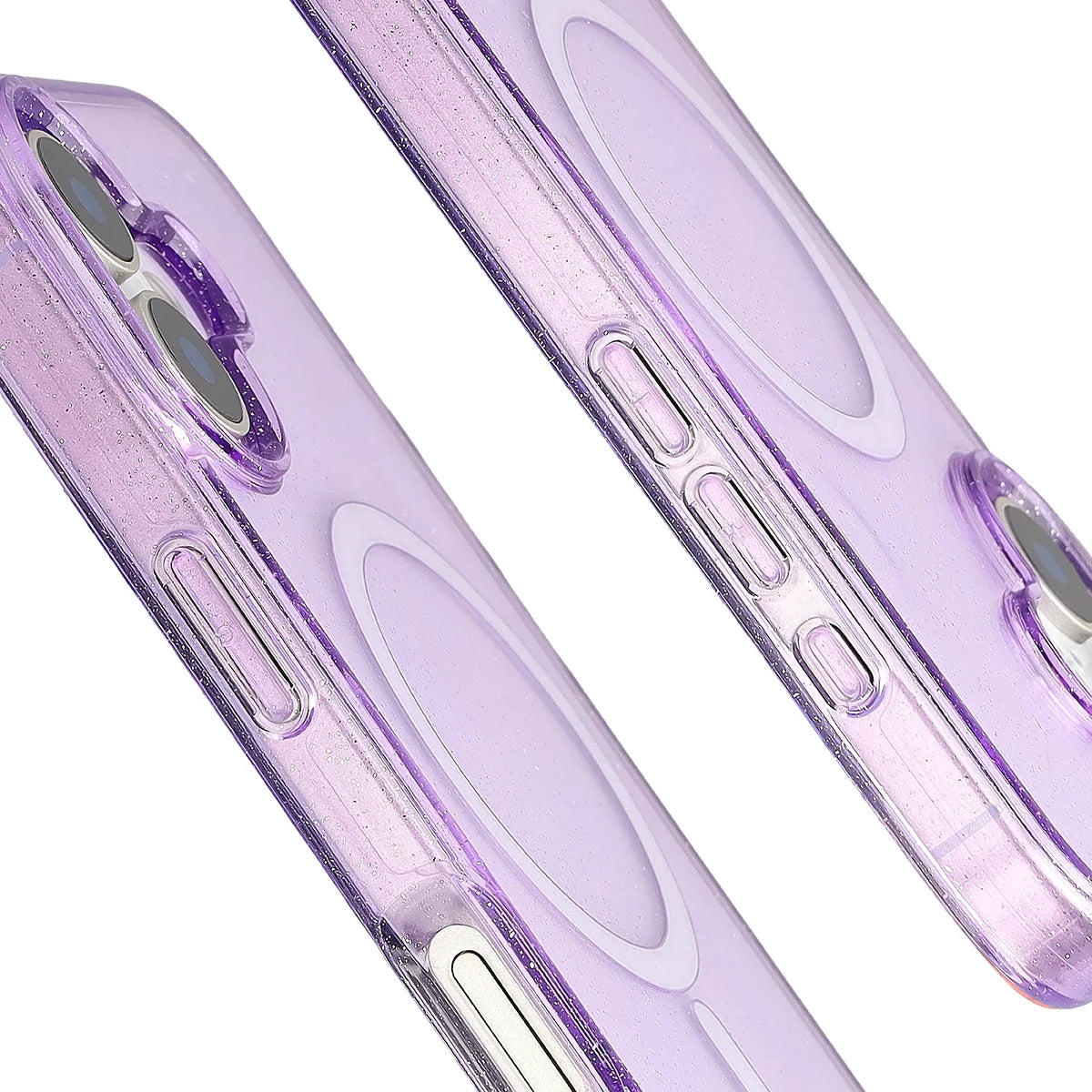 Glitzer Hülle mit Magnetring für iPhone 17, Bizon Case SparklO, Transparent-Violet mit Glitzer
