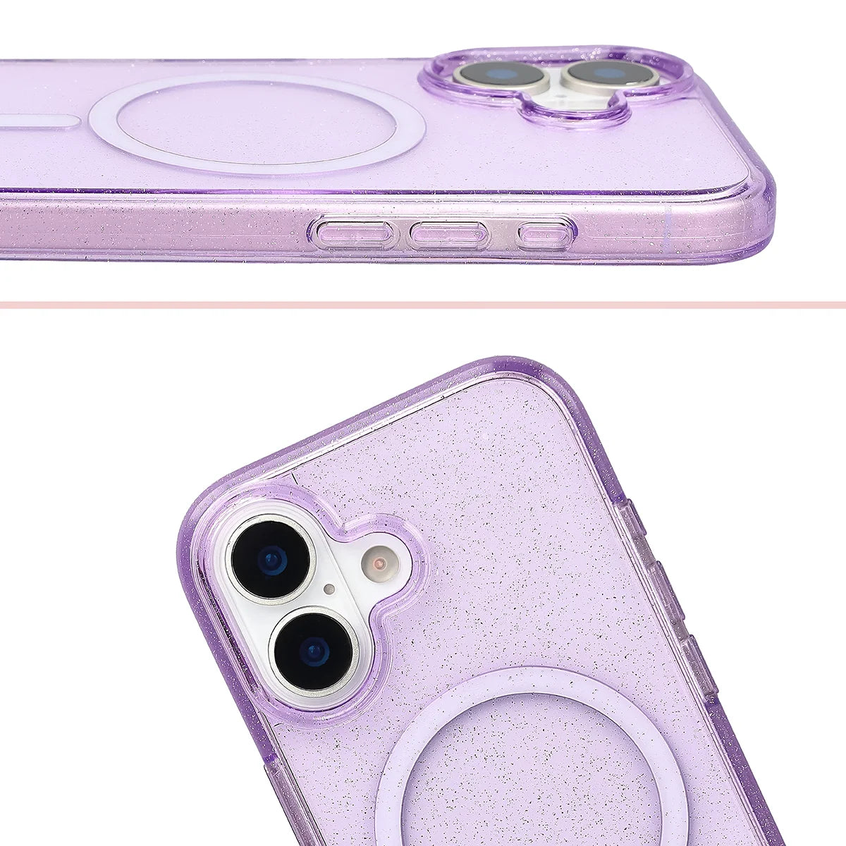 Glitzer Hülle mit Magnetring für iPhone 17, Bizon Case SparklO, Transparent-Violet mit Glitzer