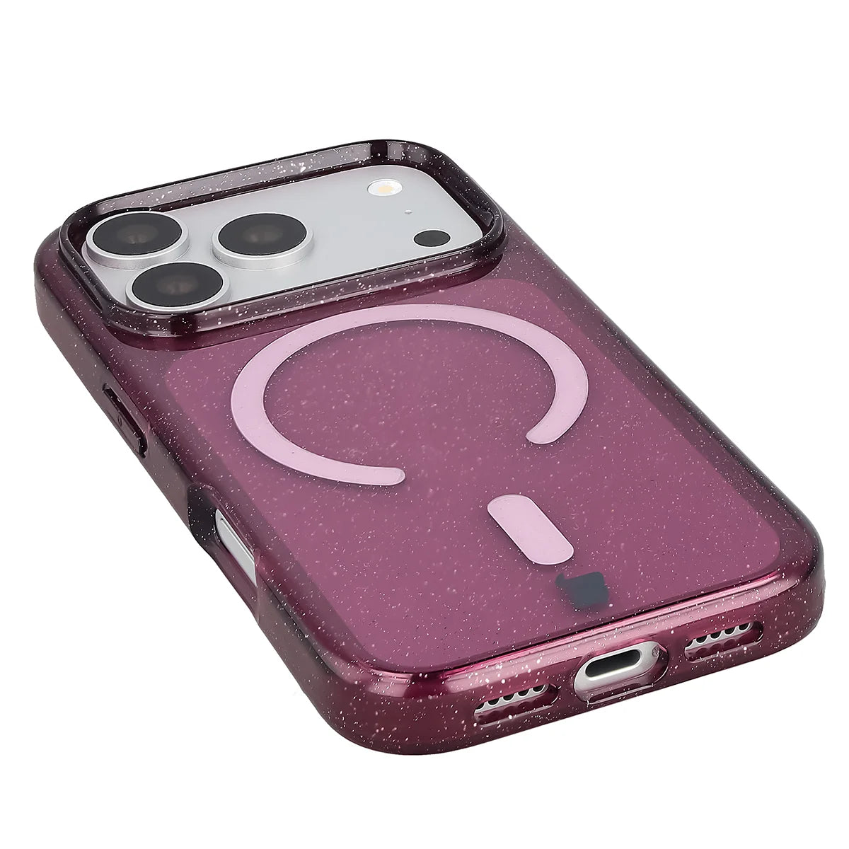 Glitzer Hülle mit Magnetring für iPhone 18 Pro / 17 Pro, Bizon Case SparklO, Transparent-Burgunderrot mit Glitzer (3/6)