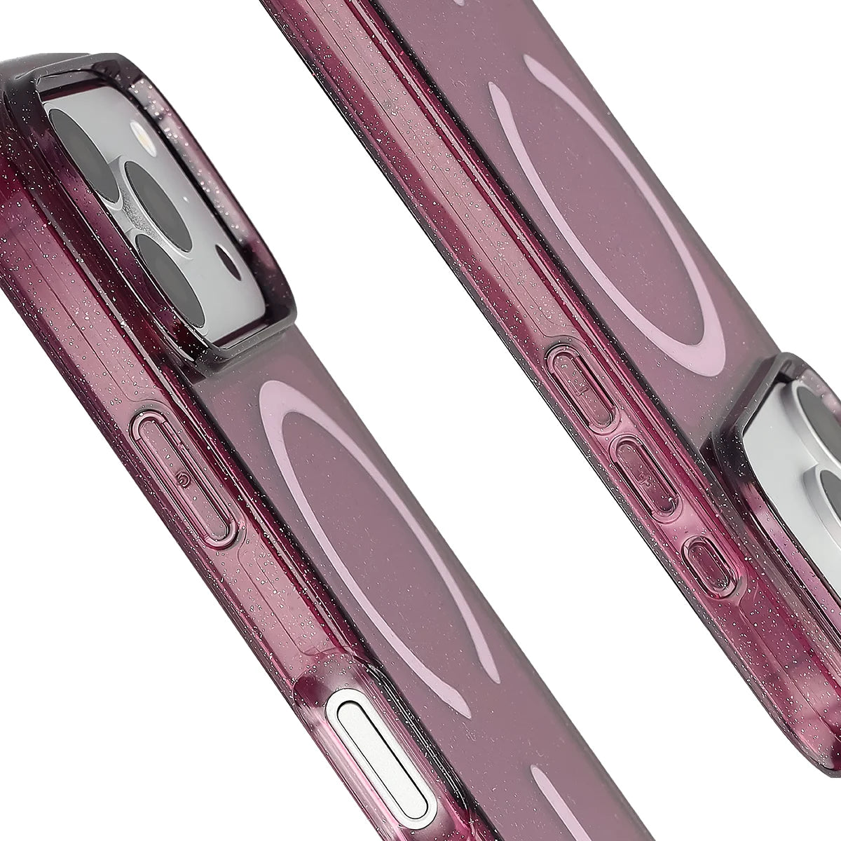 Glitzer Hülle mit Magnetring für iPhone 18 Pro / 17 Pro, Bizon Case SparklO, Transparent-Burgunderrot mit Glitzer (4/6)