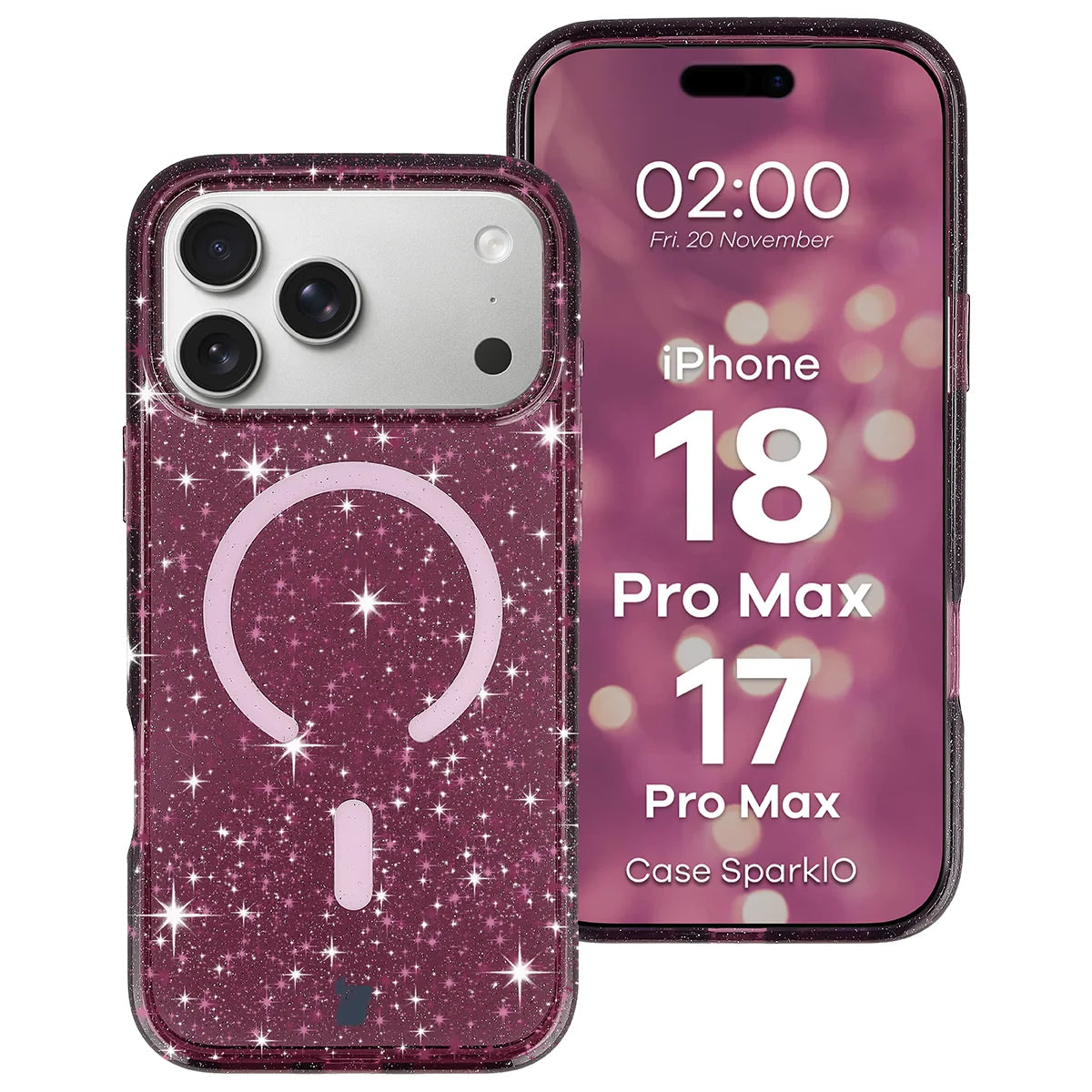 Glitzer Hülle mit Magnetring für iPhone 18 Pro Max / 17 Pro Max, Bizon Case SparklO, Transparent-Burgunderrot mit Glitzer (1/6)