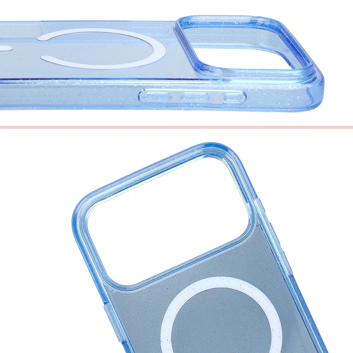 Glitzer Hülle mit Magnetring für iPhone 18 Pro Max / 17 Pro Max, Bizon Case SparklO, Transparent-Hellblau mit Glitzer (5/6)